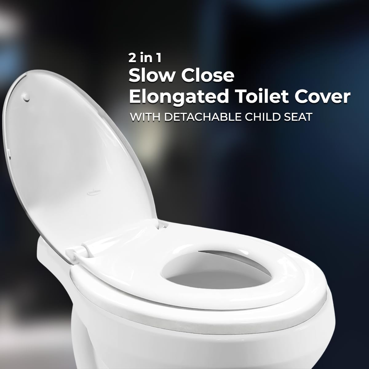 GenieBidet Elongated Toilet Seat with Built-In Toddler Seat - Slow Close Lid, Non-Skid Bumpers, Easy Detach for Potty Training - Bright White - Perfect for Family Bathrooms & Child Potty Training