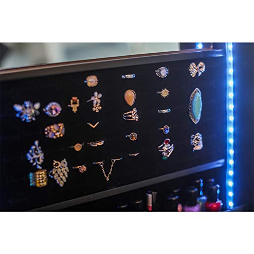Savins GT1-DL 79 Blue LED Jewelry Cabinet with Long Mirror - Upright Jewelry Storage Organizer for Necklaces, Rings & Bracelets - Perfect for Bedroom, Closet or Dressing Room (Black)