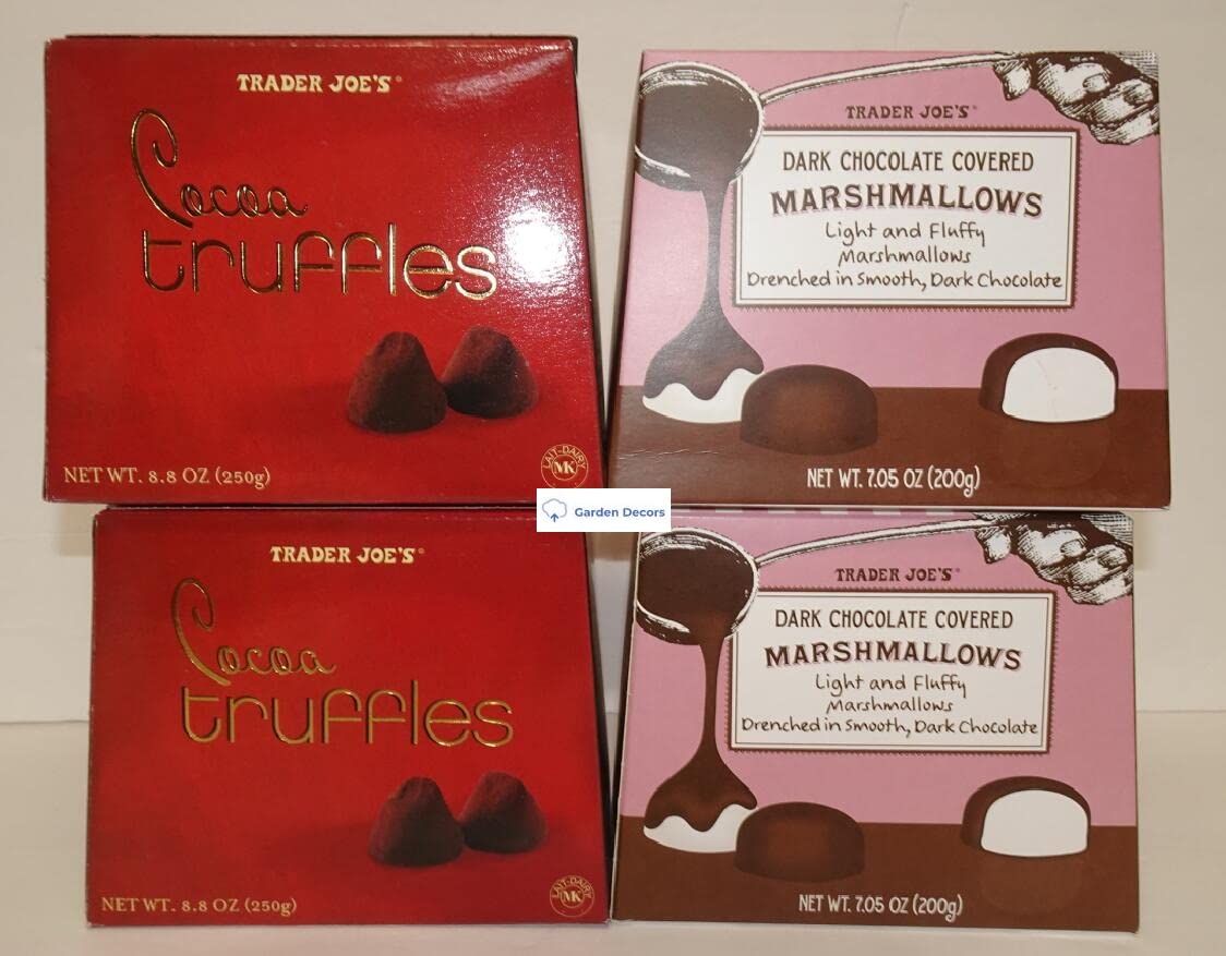 Trader Joe's Cocoa Truffles & Dark Chocolate Covered Marshmallows - 4 Pack Box Set | Gourmet Chocolate Gift for Holidays, Parties & Dessert Lovers