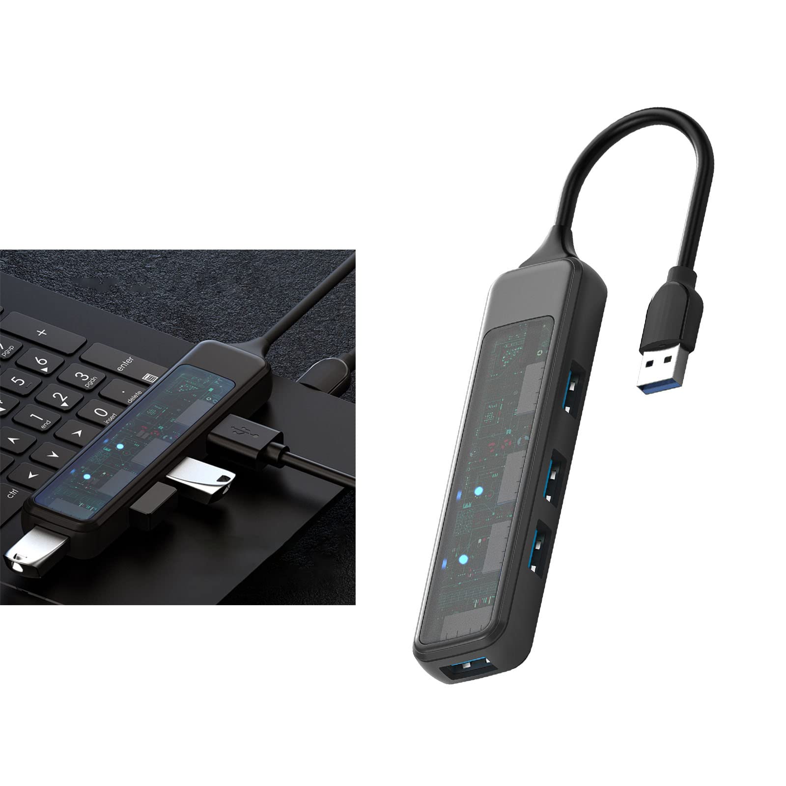 USB 3.0 Hub 4-Port with Card Reader for Laptop & PC - Fast Data Transfer