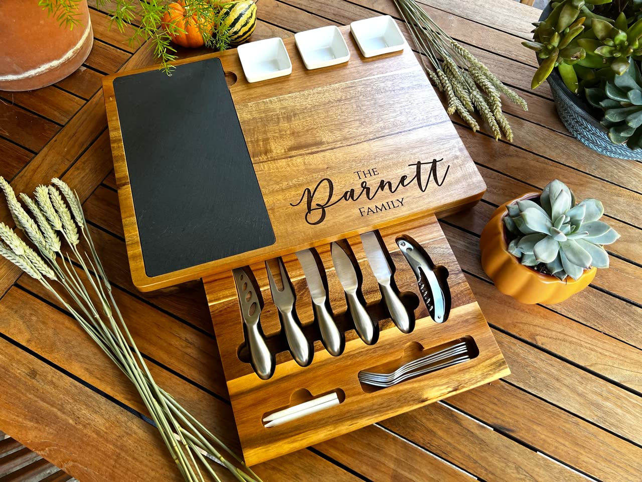 Personalized Charcuterie Board Set - 19pcs Cheese Board & Knife Gift Set with Custom Engraving | Perfect for Realtor Closing Gifts, Wedding Presents, Housewarming Parties & Entertaining Guests