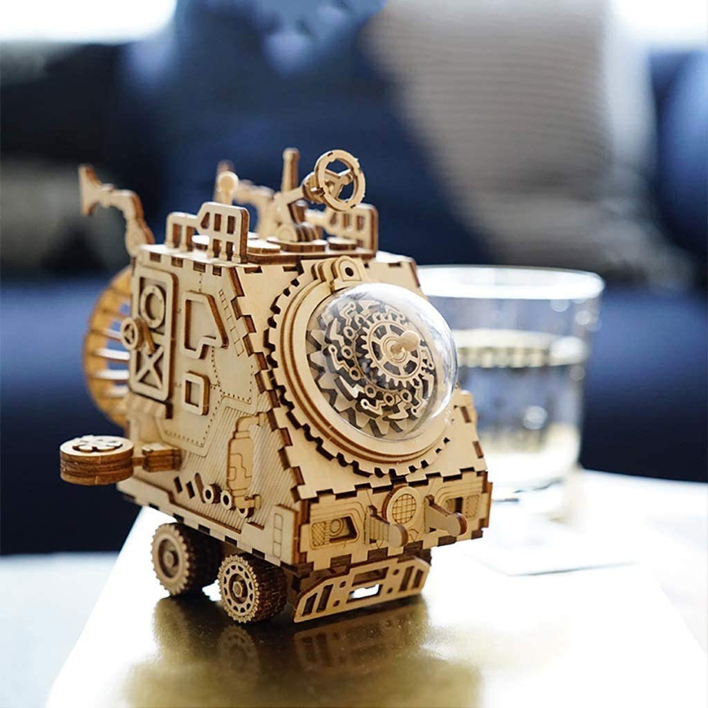 Retro Wooden Music Box DIY Kit - Handmade Spaceship Toy Gift for Kids & Adults | Perfect for Birthday, Christmas & Home Decor