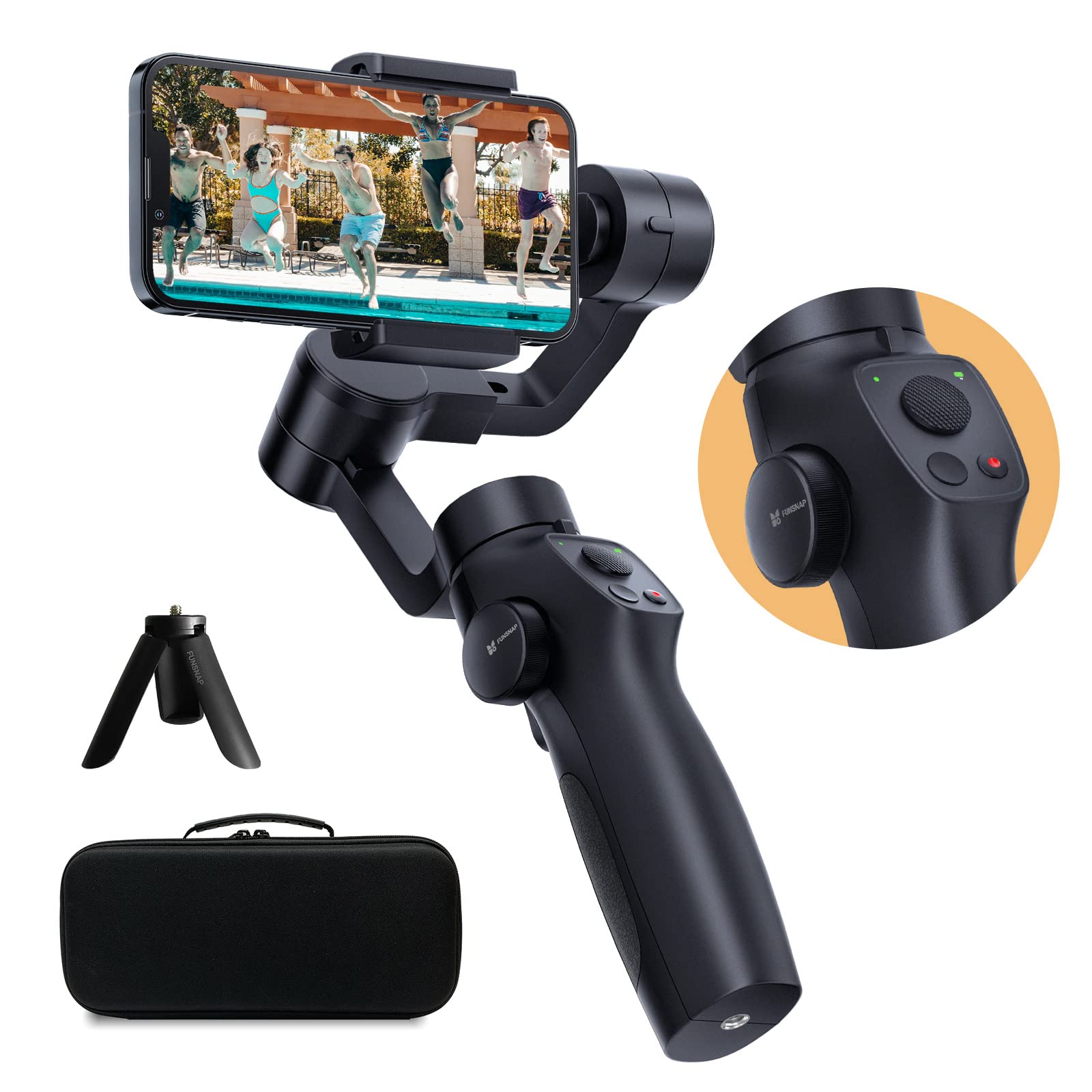 3-Axis Gimbal Stabilizer for iPhone 14/13/12 Pro Max/XS/X/XR & Samsung S21/S20 & Android Phones - Handheld Stabilizer with Focus Wheel for Smooth Video Recording, Vlogging & Live Streaming - FUNSNAP Capture 2s Combo (Perfect for Travel Vlogs, TikTok Videos & YouTube Content Creation)