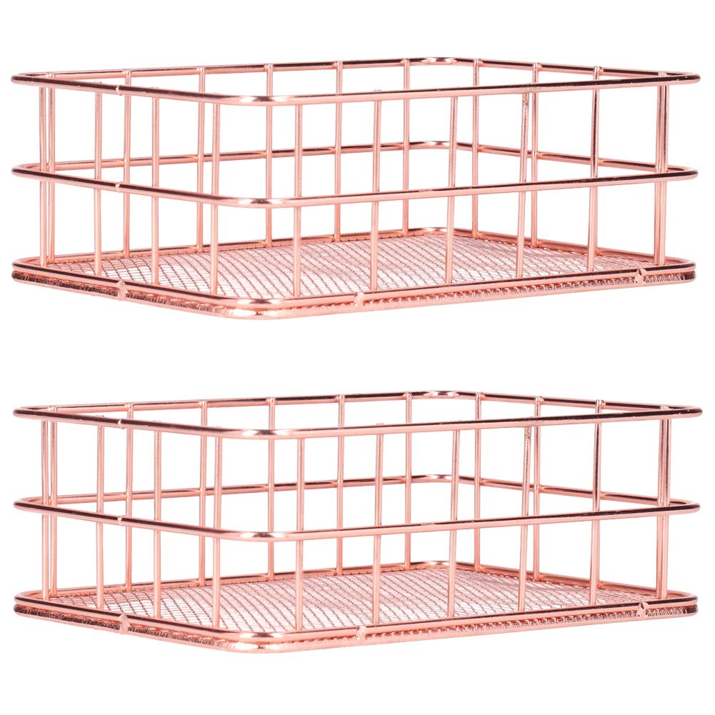 Rose Gold Wrought Iron Desktop Organizer - 2PCS Small Home Storage Decor for Office, Bedroom, or Bathroom | Durable & Stylish Organization Solution for Jewelry, Makeup, Stationery & More