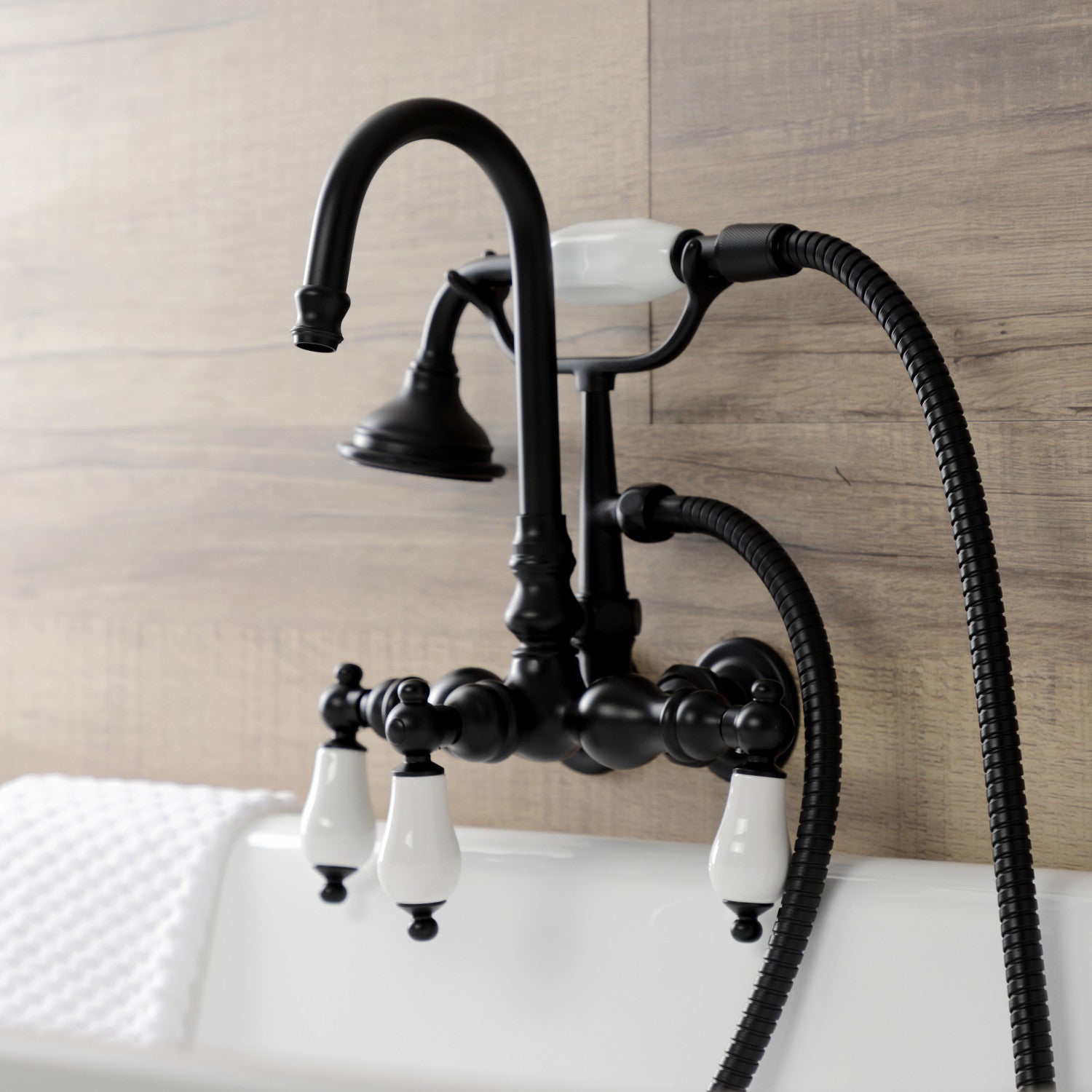 Vintage Matte Black Clawfoot Tub Faucet with Hand Shower - 3-Handle Wall Mount 2-Hole Design for Bathroom & Spa Relaxation