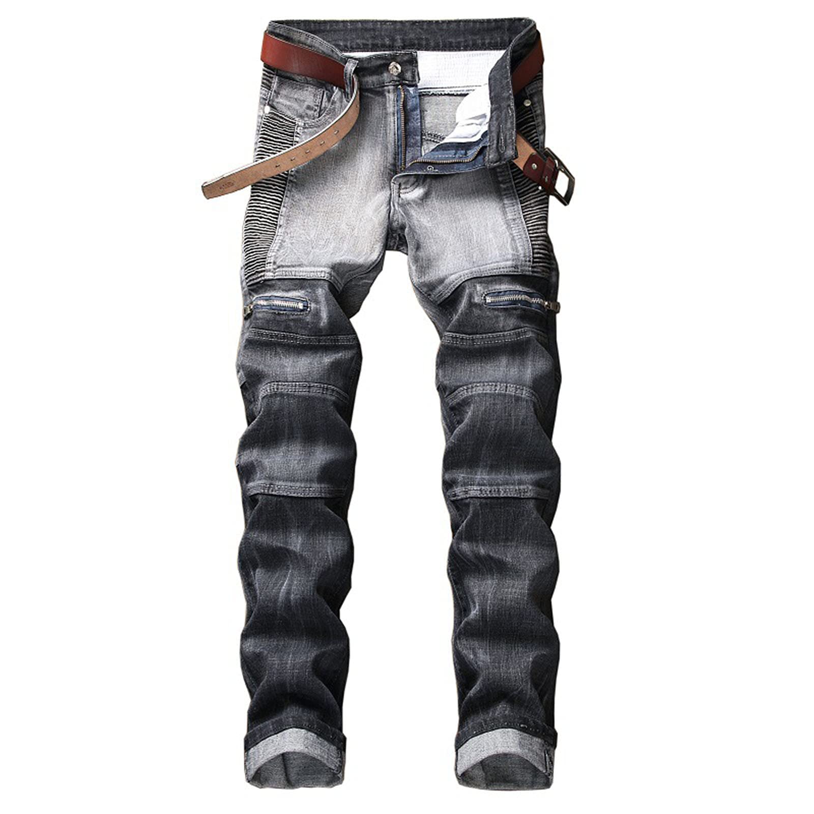 Classic Men's Relaxed Slim Fit Stretch Jeans - Ripped Distressed Skinny Denim Pants for Casual Wear & Cowboy Style Outfits