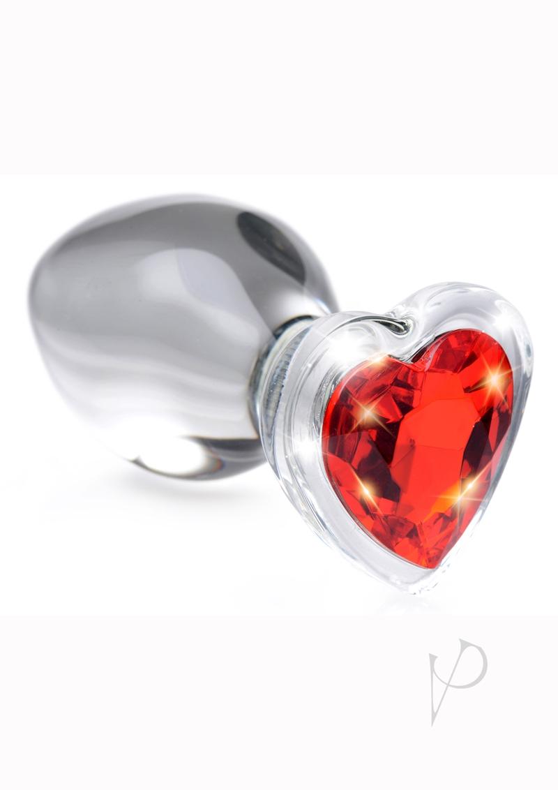 Booty Sparks Red Heart Glass Anal Plug - Medium Size, Red/Clear - Perfect for Couples Play & Sensual Exploration