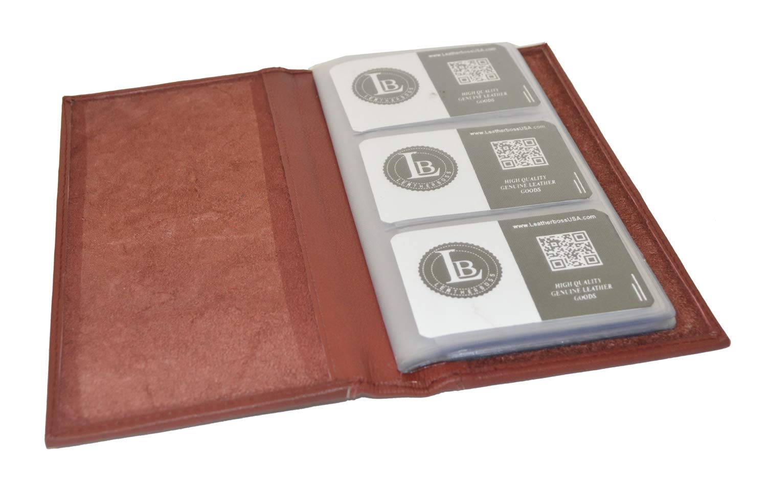 Premium Leather Business Card Holder - LB LEATHERBOSS Executive Credit Card Organizer with Clear Slots for Professional Networking & Corporate Gifting