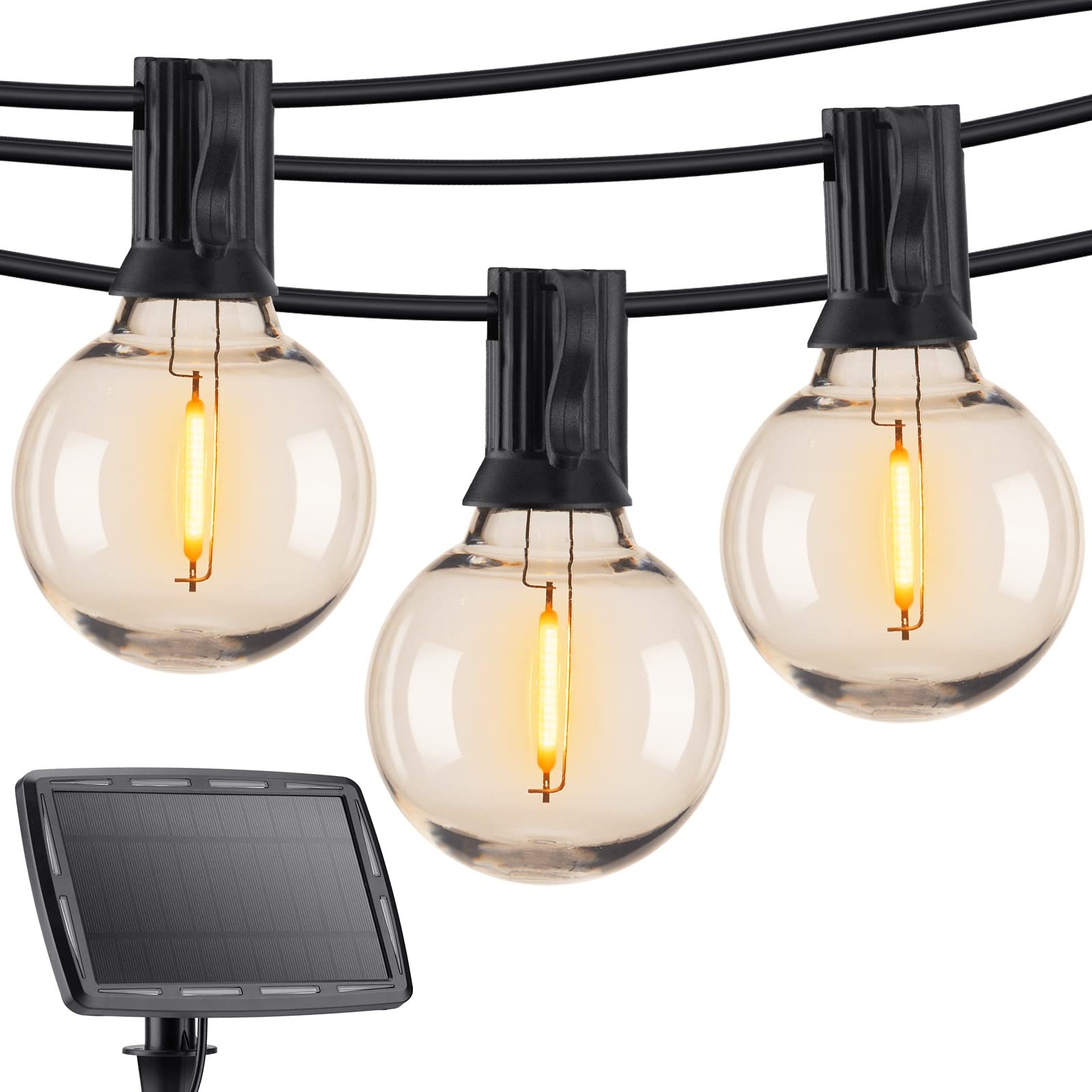 Solar Powered LED String Lights Outdoor - 29ft Waterproof Fairy Lights with 25 Shatterproof Bulbs, 4 Lighting Modes (Warm White 2700K), E12 Base - Perfect for Backyard, Garden, Patio, Porch & Yard Decoration