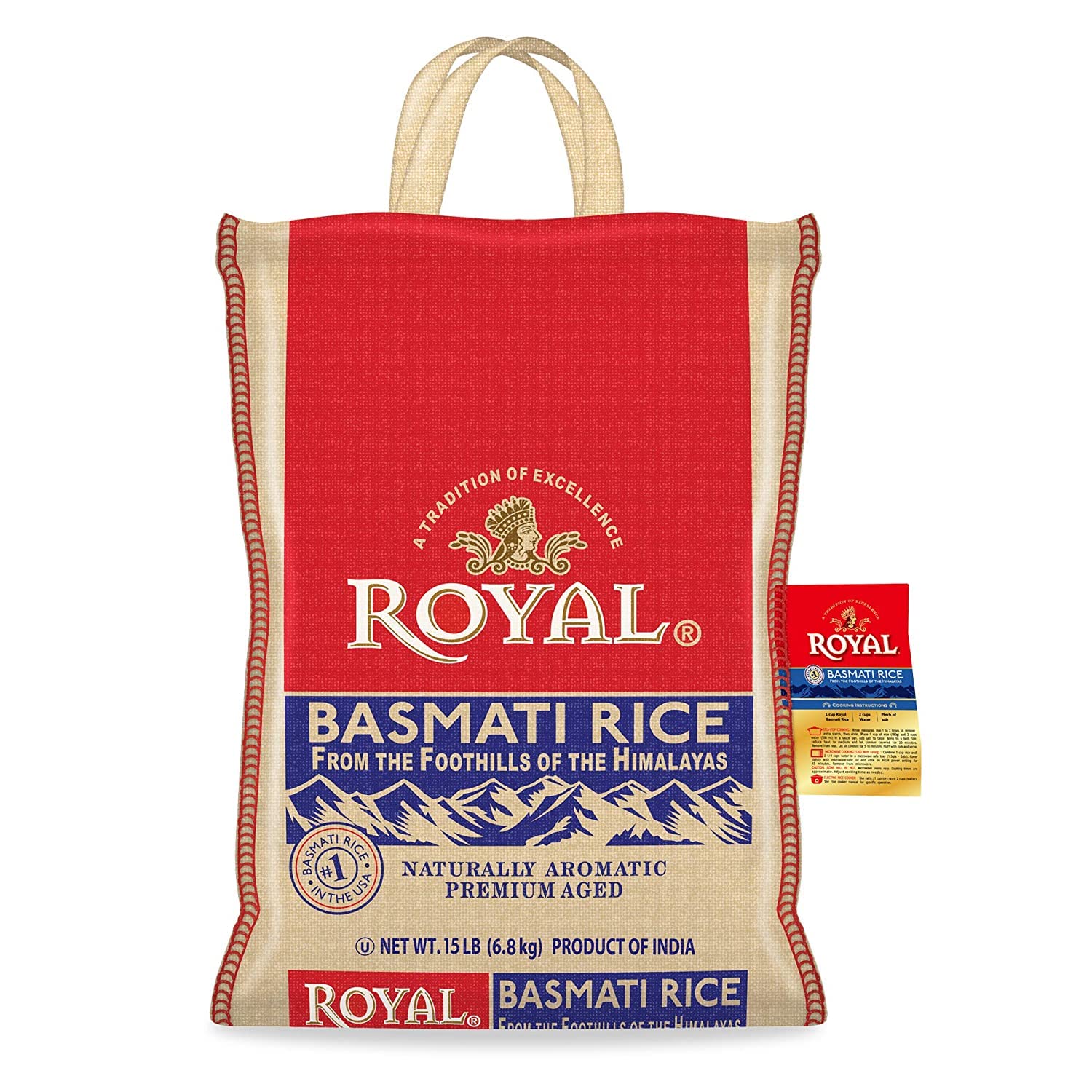 Authentic Royal Basmati Rice - 15 Pound Bag, Premium Long Grain White Rice for Biryani, Pilaf & Indian Cooking | Bulk Rice for Restaurants & Home Chefs