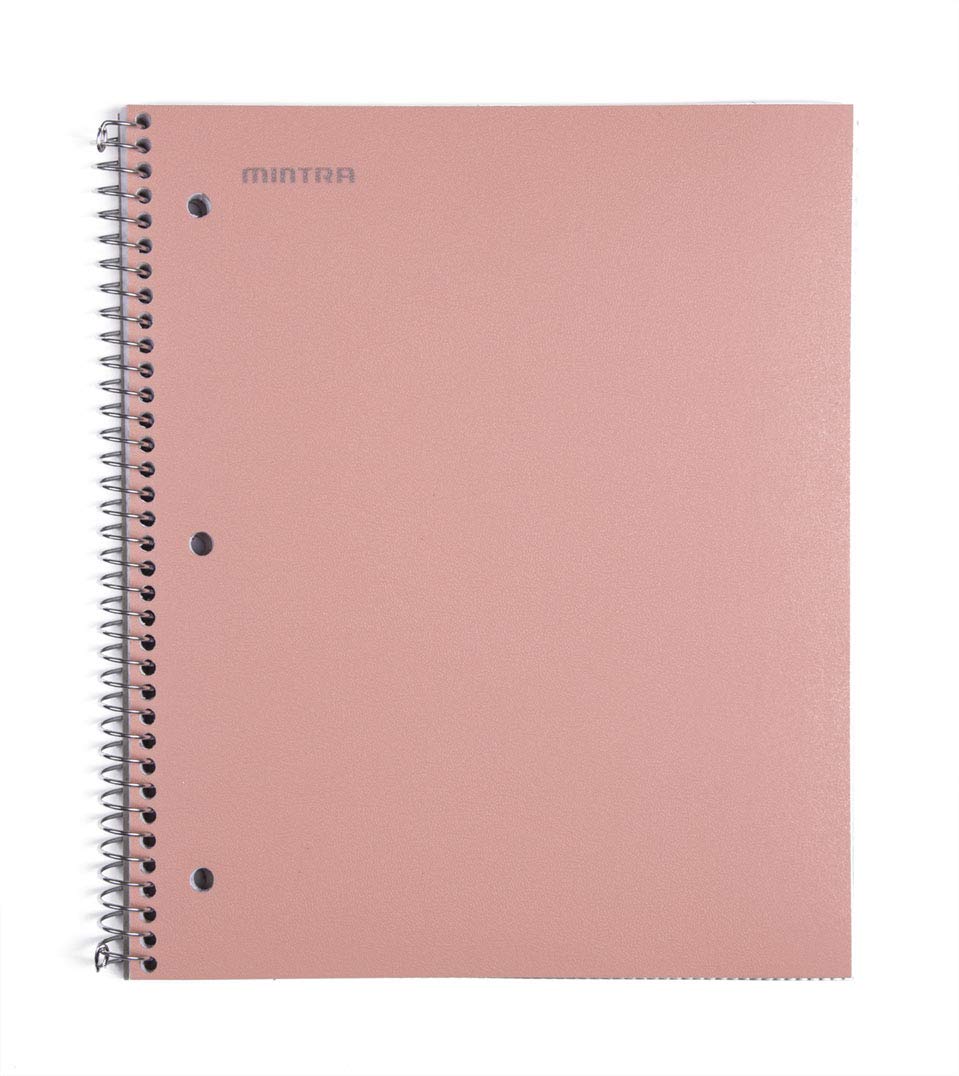 Mintra Durable Spiral Notebook 3-Pack - 1 Subject, 100 Sheets, College Ruled with Poly Pocket - Moisture Resistant Cover & Strong Back for School, Office & Business (Salmon/Sage Green/Lavender) - Perfect for Note-Taking, Journaling & Project Planning