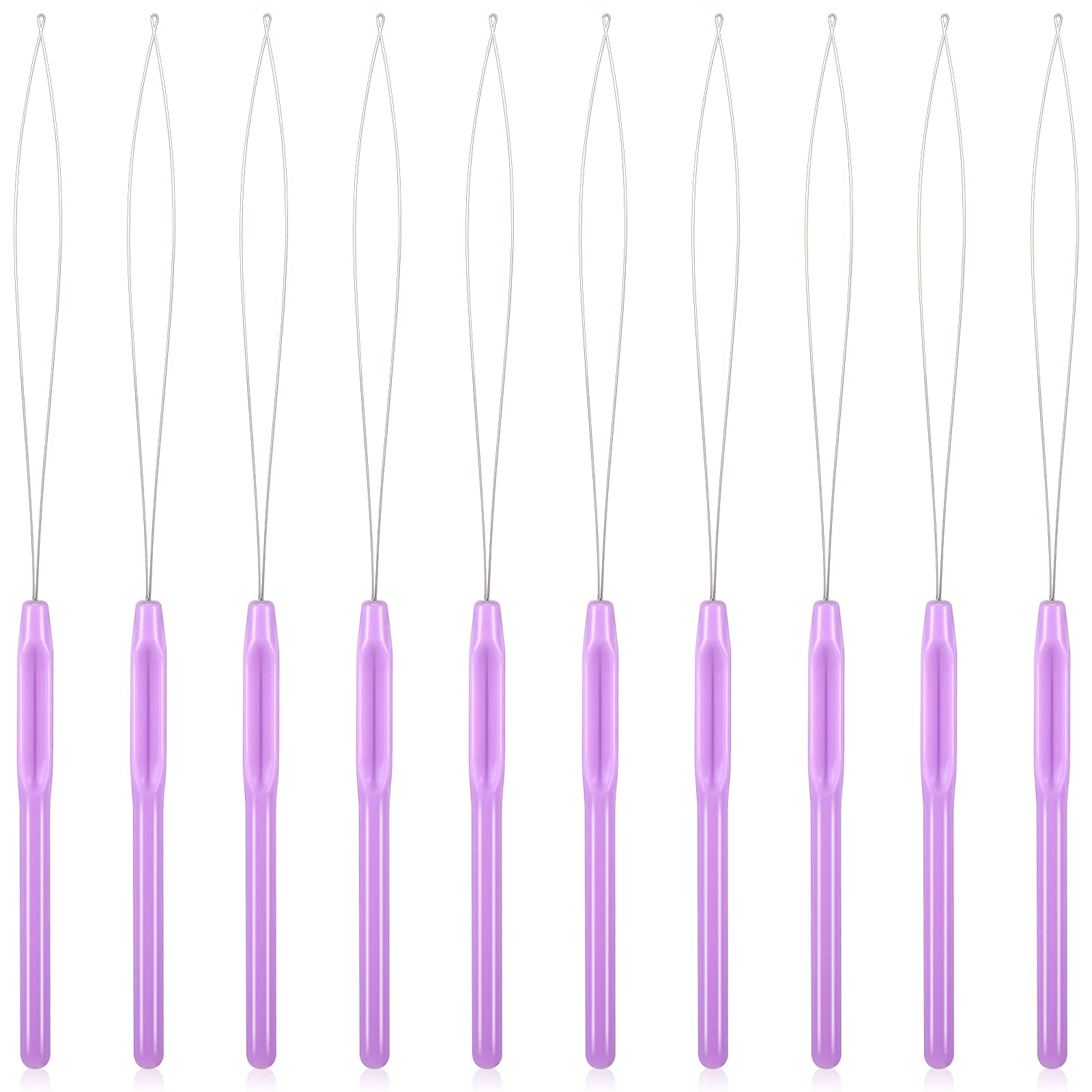 10 Pieces Hair Extension Loop Needle Threader & Bead Tool Set - Purple | Professional Hair & Feather Extension Hook for Easy Installation | Perfect for Salons, DIY Styling & Cosplay Accessories