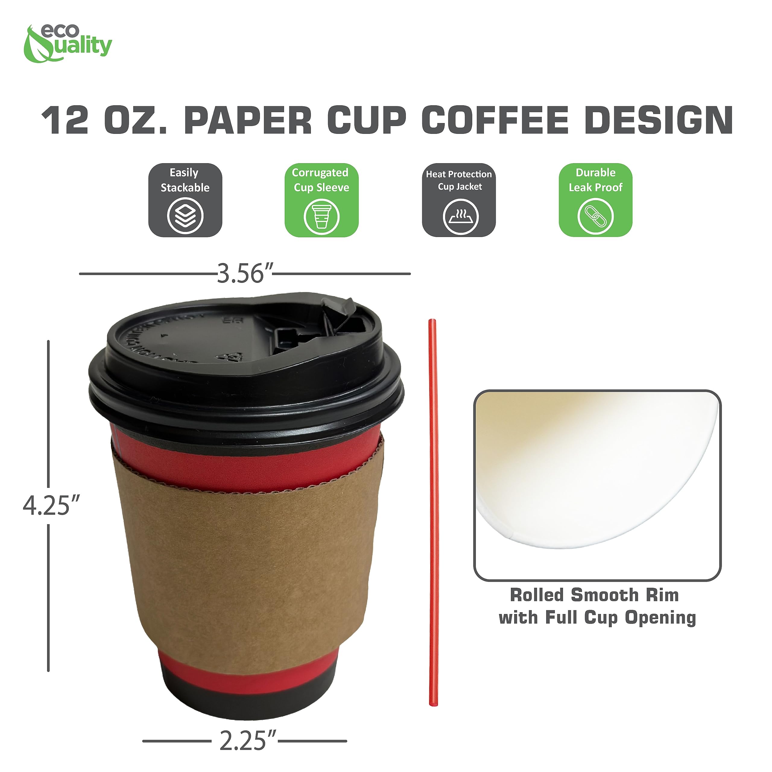 50-Pack 12oz Disposable Paper Coffee Cups with Black Lids, Sleeves & Stirrers - Eco-Friendly Hot/Cold Beverage Cups for Coffee, Tea, Hot Chocolate, Latte & Cappuccino - Perfect for Office, Travel, Parties & Cafes