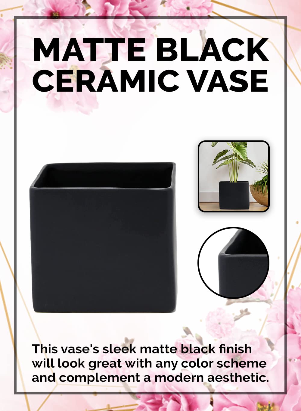 Set of 6 Matte Black Ceramic Vases - Modern Home Decor Centerpieces for Weddings, Parties & Events (5