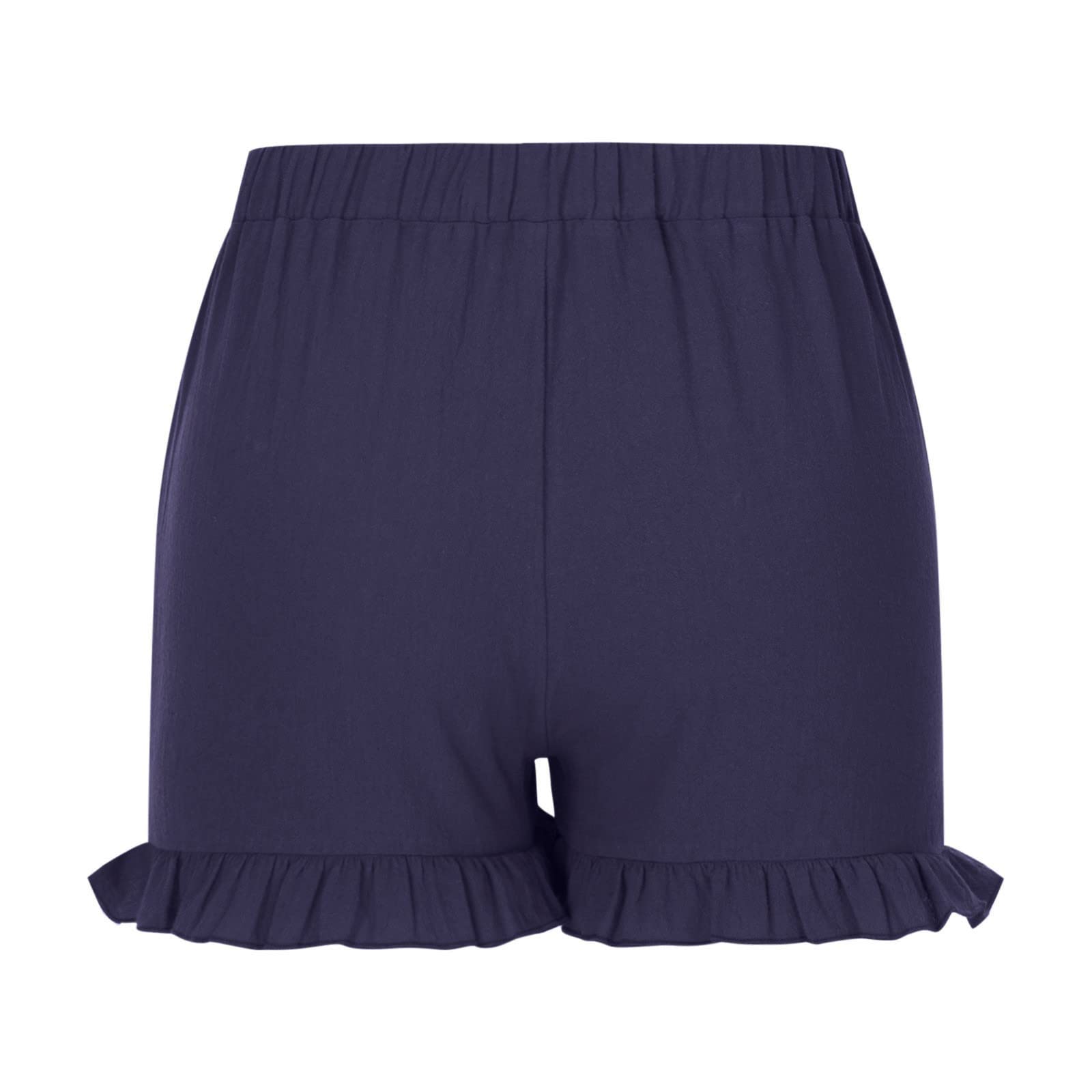 Women's Linen Shorts - Scallop Hem, High Waist for Summer & Beach