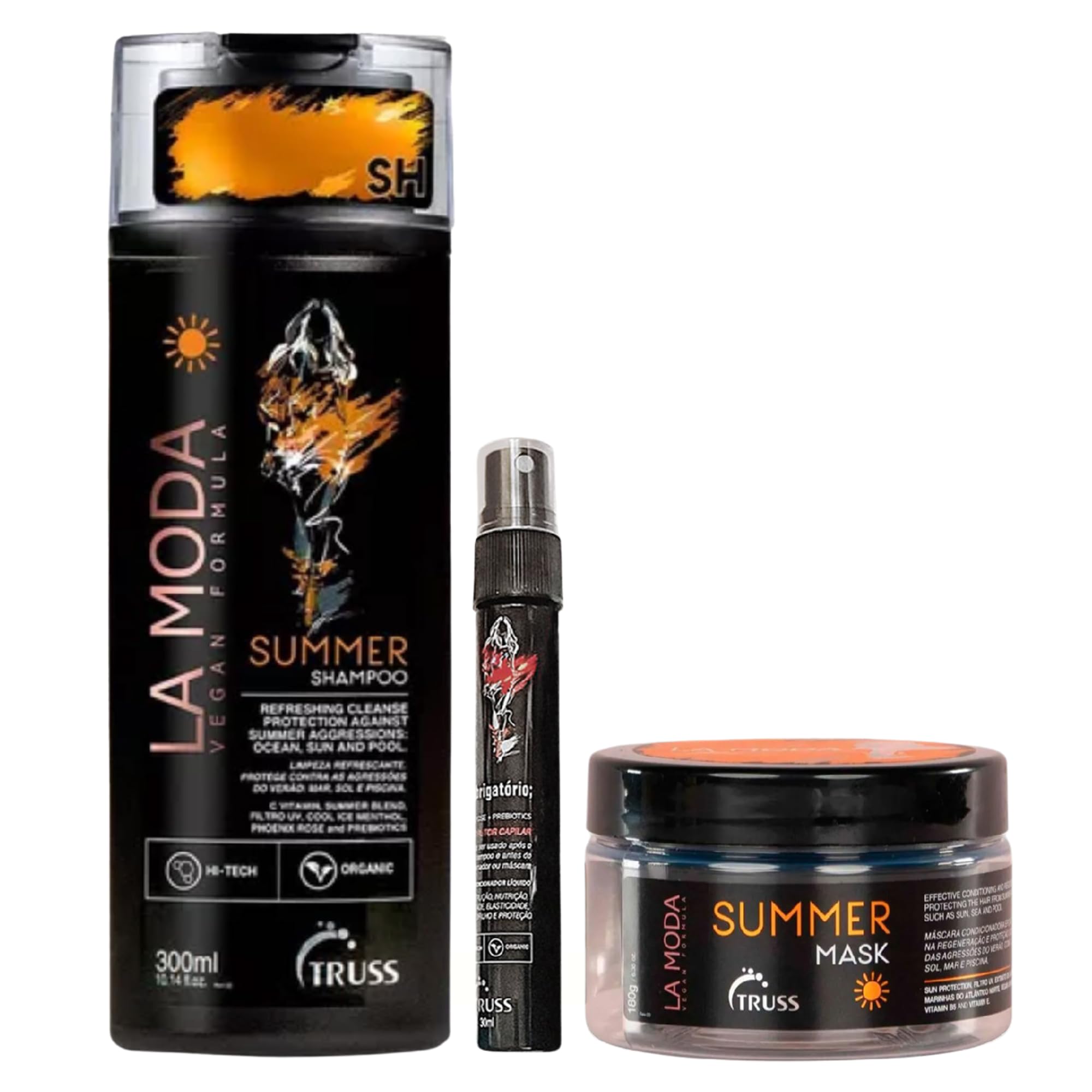 TRUSS La Moda Summer Hair Care Set - Deep Conditioning Hair Mask, Reconstructing Spray & Shampoo for UV Protection & Hydration - Repair Sun, Salt Water & Chlorine Damage (3 Piece Set) - Perfect for Beach, Pool & Vacation Hair Care