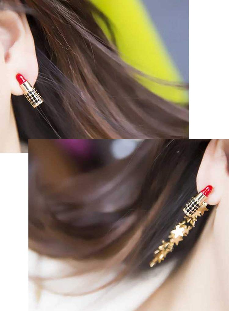Sexy Red Lipstick Pin Earrings for Women - Long Star Tassel Fringe Drop Dangle Earrings - Wedding & Party Jewelry - Perfect for Date Nights, Prom, and Special Occasions
