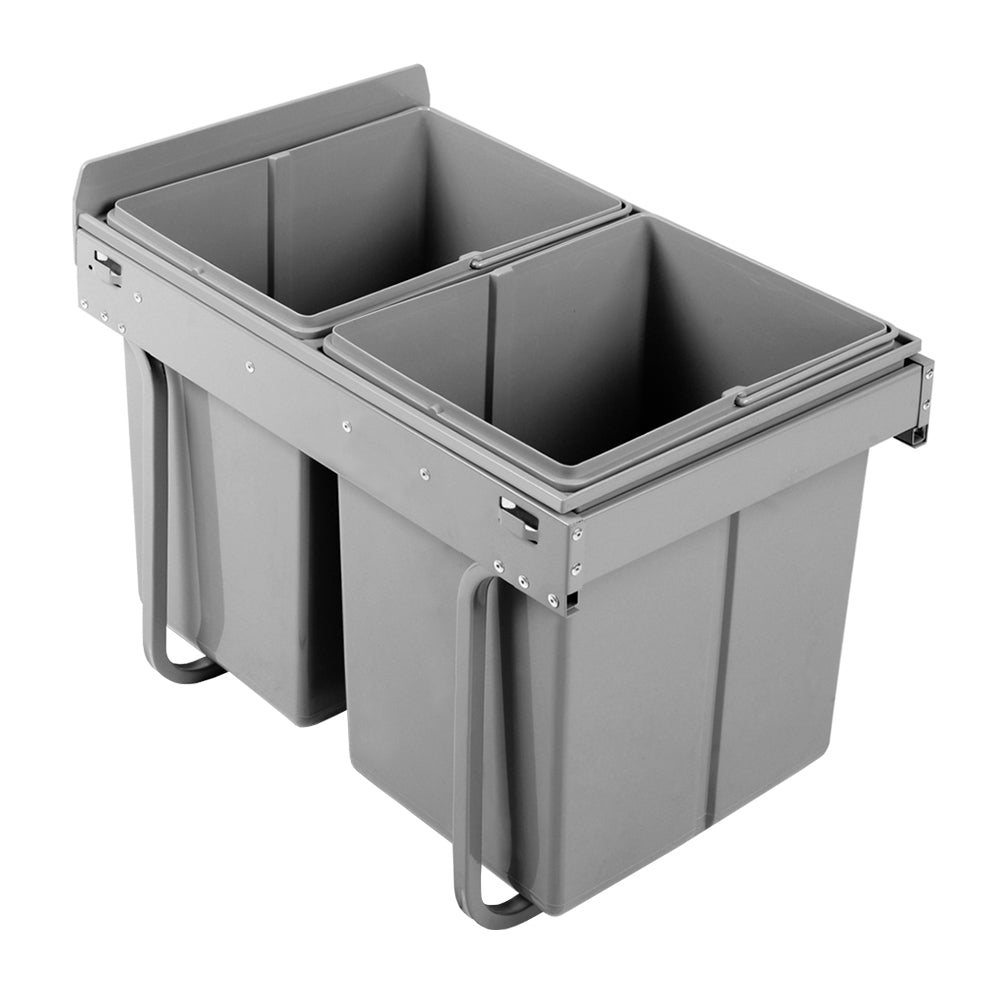 Cefito 2x20L Pull Out Trash Can - Dual Compartment Kitchen Waste Bin with Soft Close, Grey - Perfect for Under Sink, Pantry & Bathroom Organization