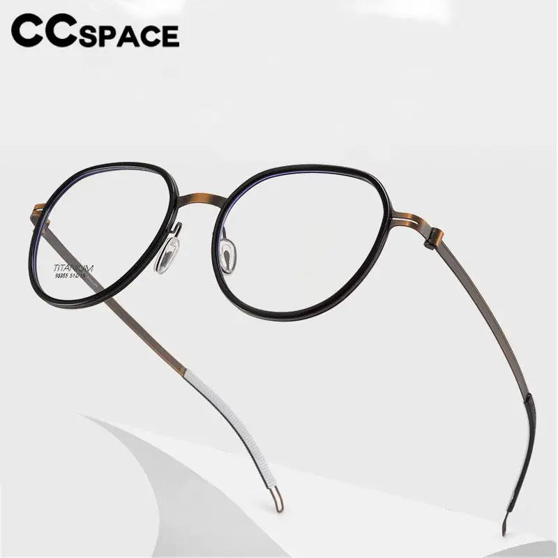 CCspace Unisex Full Rim Round Titanium Eyeglasses 57284 - Lightweight Durable Frame for Men & Women - Perfect for Reading, Work & Fashion Accessories