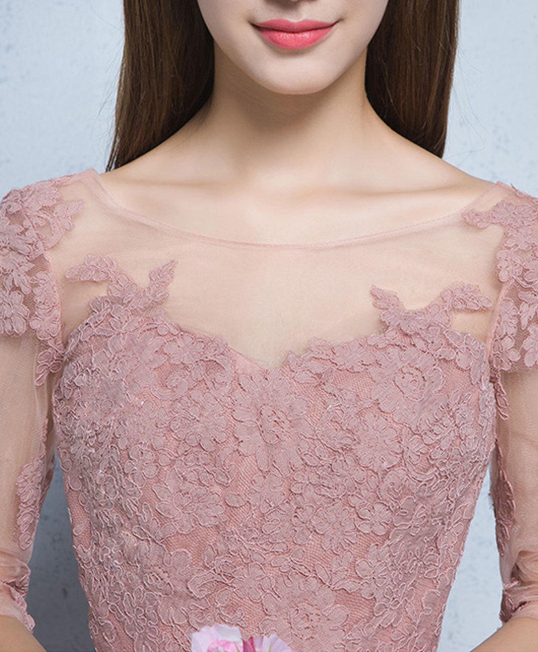 Elegant Pink Round Neck Tulle Lace Long Prom Dress | A-Line Bridesmaid Gown for Weddings & Formal Events | Perfect for Homecoming, Quinceañera & Evening Parties