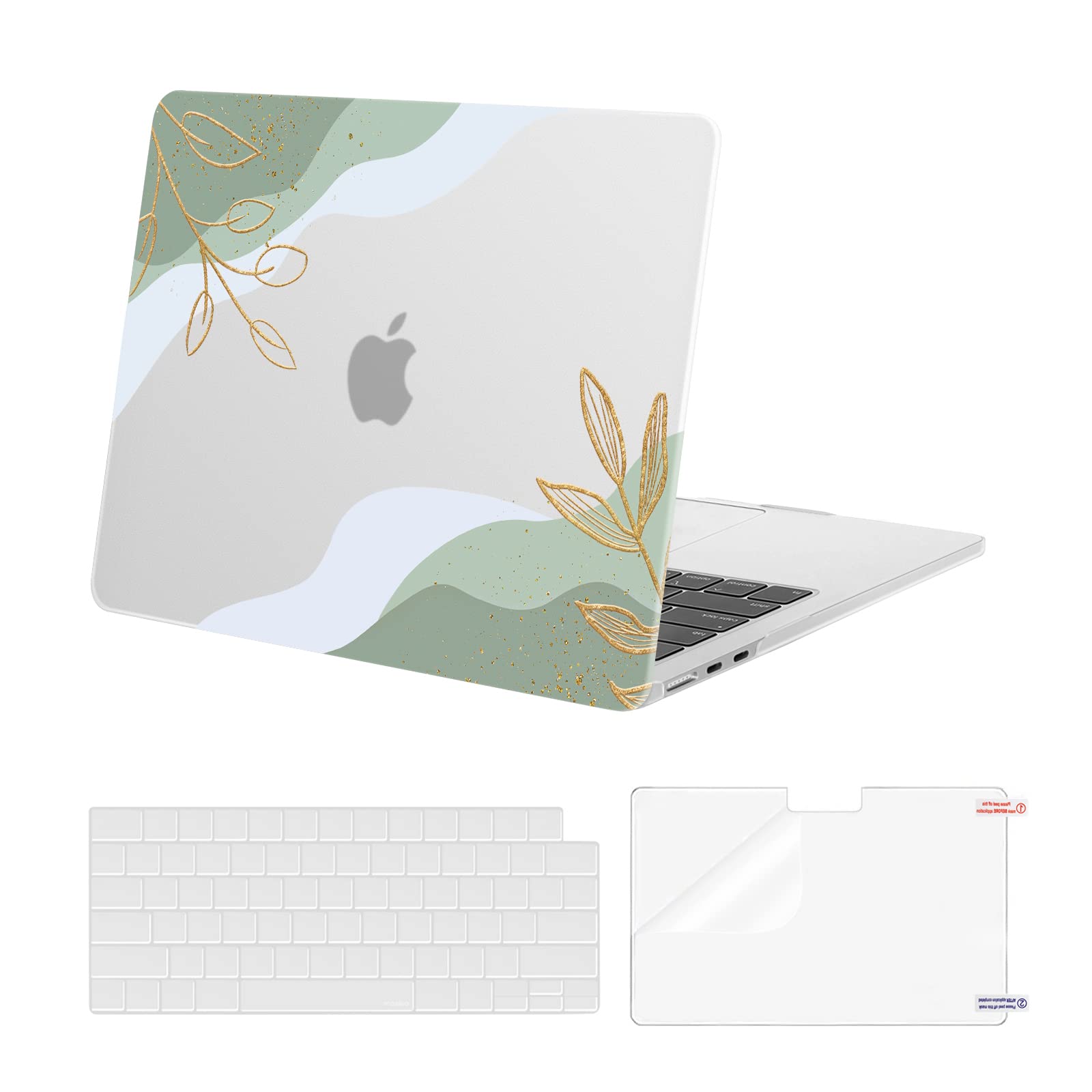 MOSISO MacBook Air 13.6 inch Case (2022-2023 M2 Model A2681) - Hard Plastic Shell Cover with Keyboard Protector & Screen Protector | Gold Leaves Design | Perfect for Work, Travel & School Protection