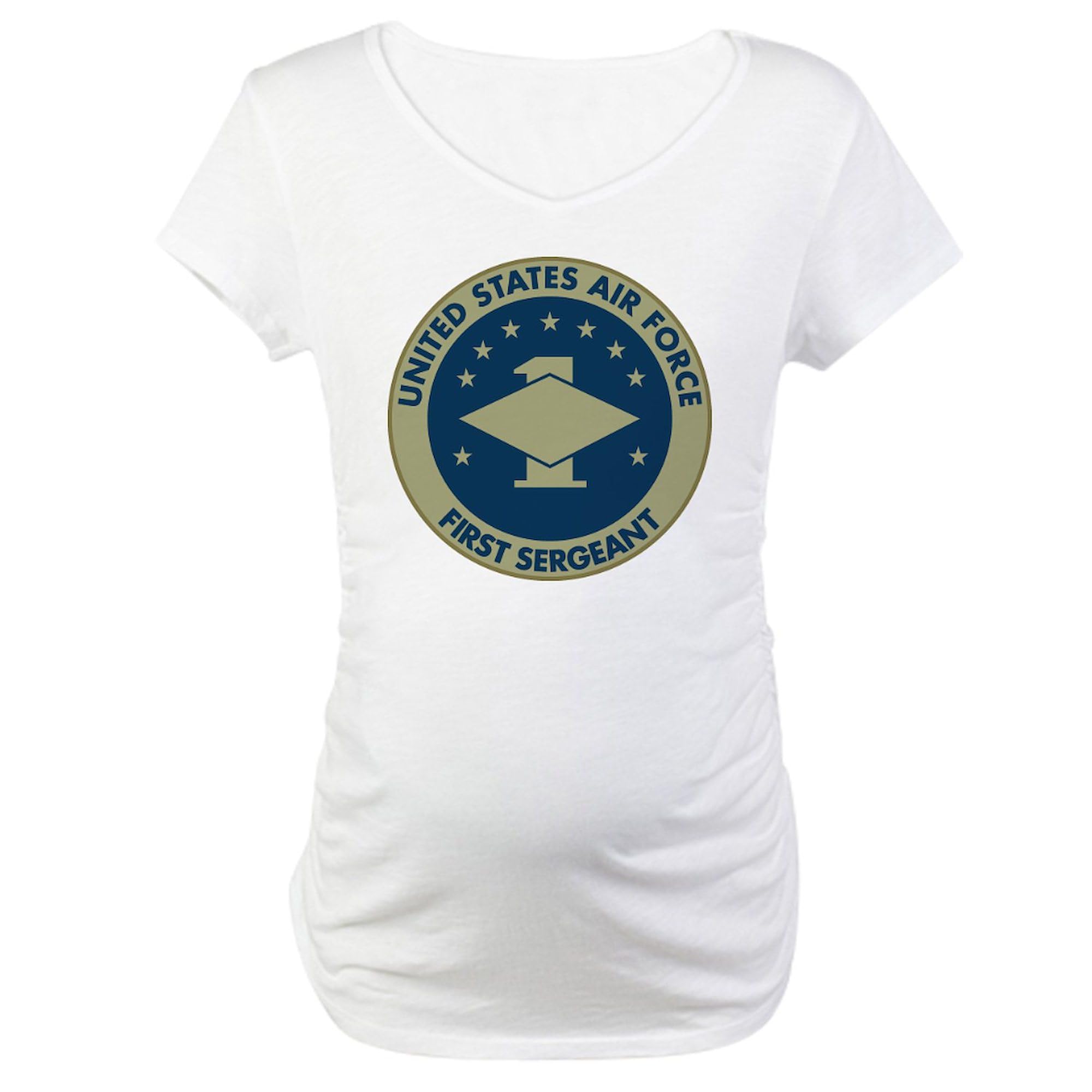 USAF First Sergeant Black Maternity T-Shirt for Women - Stretchy Ruched Side Design - Perfect for Military Moms, Pregnancy Photos & Casual Wear
