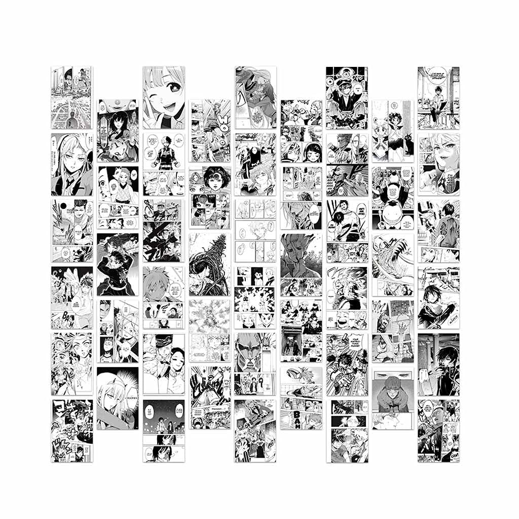 RENSLAT 50Pcs Anime Manga Wall Art Panels - Aesthetic Wall Collage Kit for Bedroom Decor, Chic Room Decorations for Boys & Girls - Perfect for Anime Lovers' Rooms, Dorm Walls, and Manga Themed Spaces