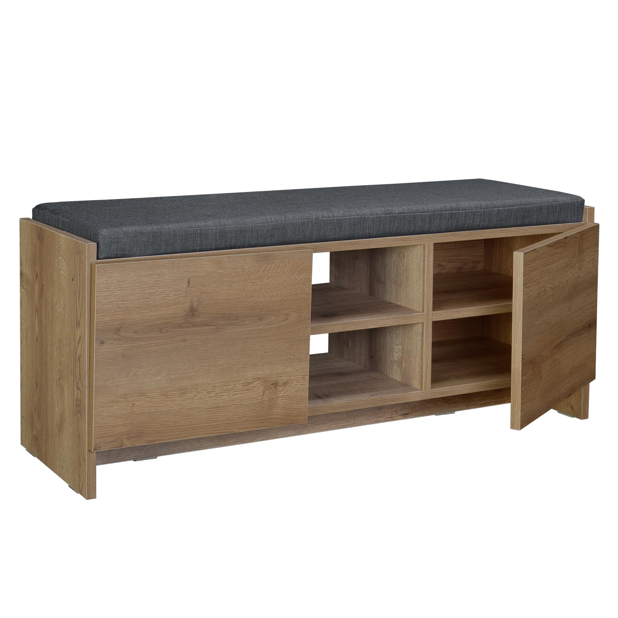 Rustic Walnut Shoe Storage Cabinet with Shelves and Bench - 43