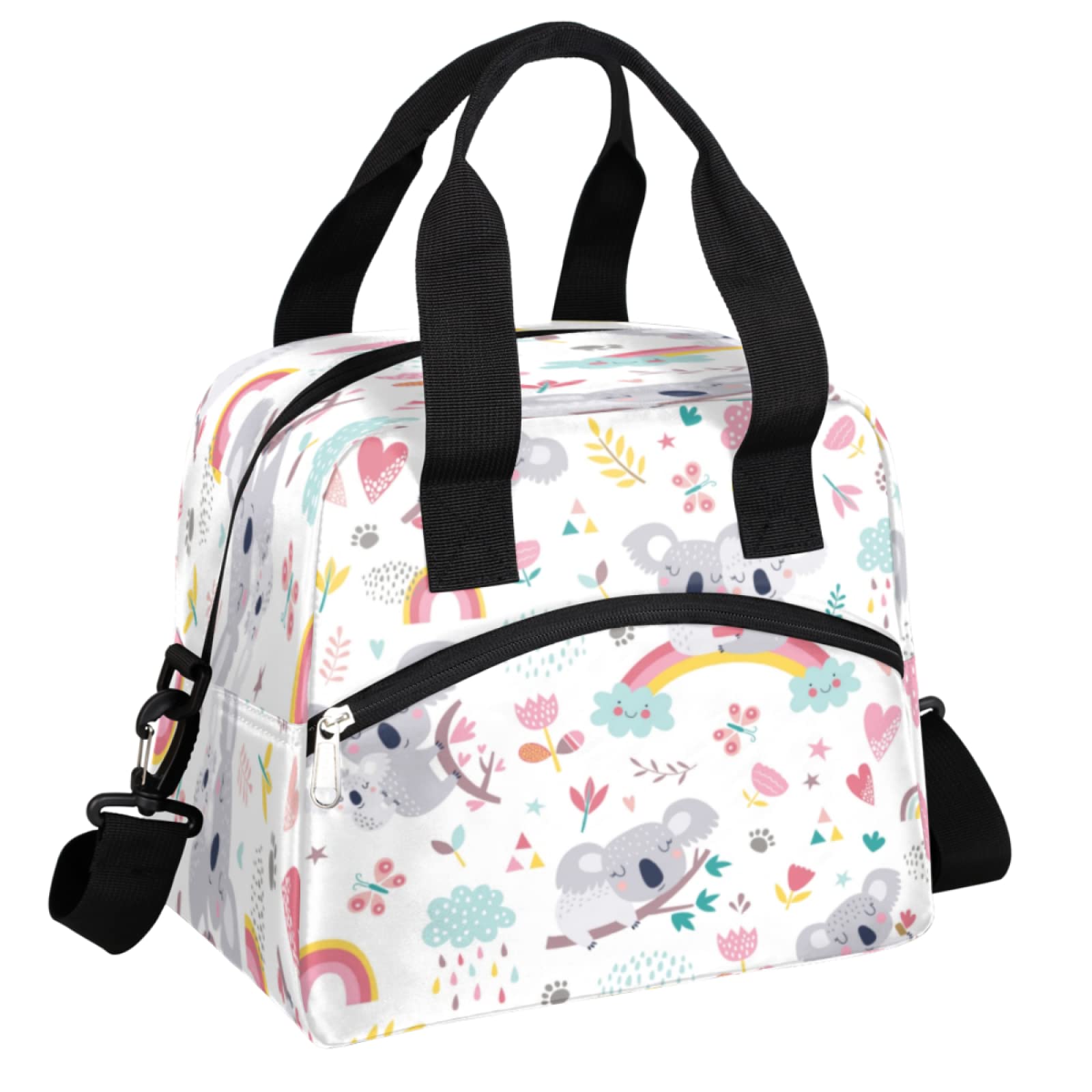 Insulated Lunch Bag with Adjustable Shoulder Strap - Cute Raccoon Rainbow Design for Men & Women | Reusable Cooler Lunch Box for School, Work, Picnic, Office & Camping | Perfect for Kids & Adults