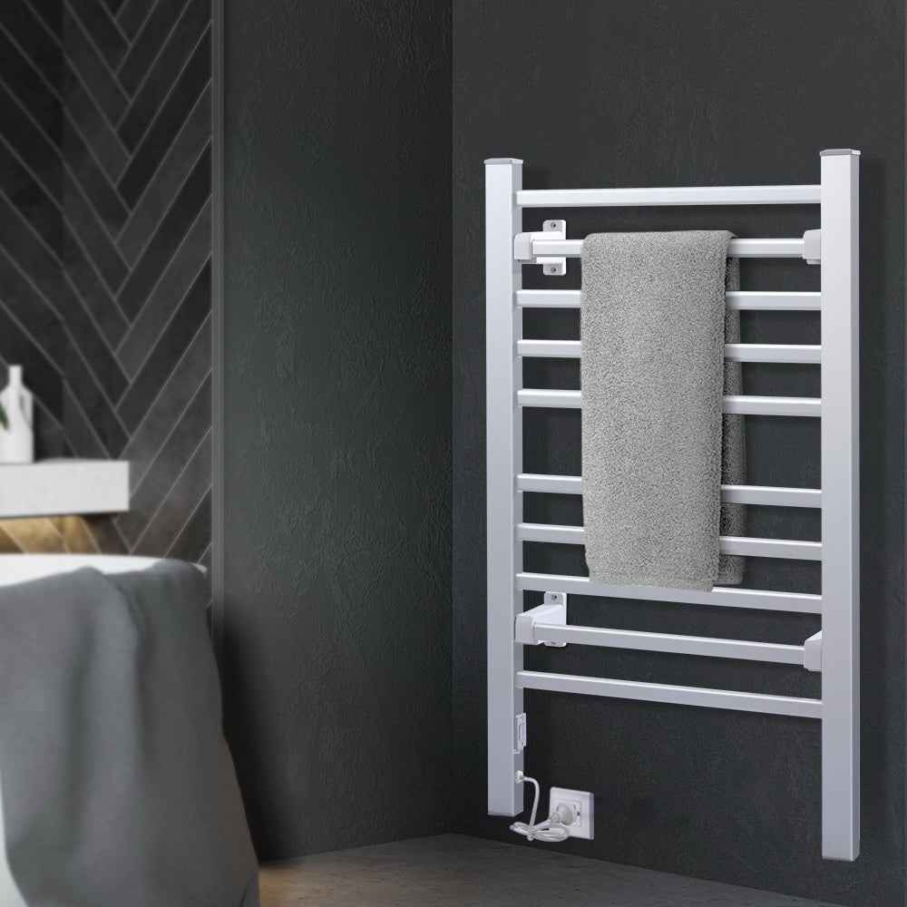 Devanti 10-Bar Electric Heated Towel Rail - Freestanding Bathroom Warmer & Clothes Dryer for Spa-Like Luxury at Home