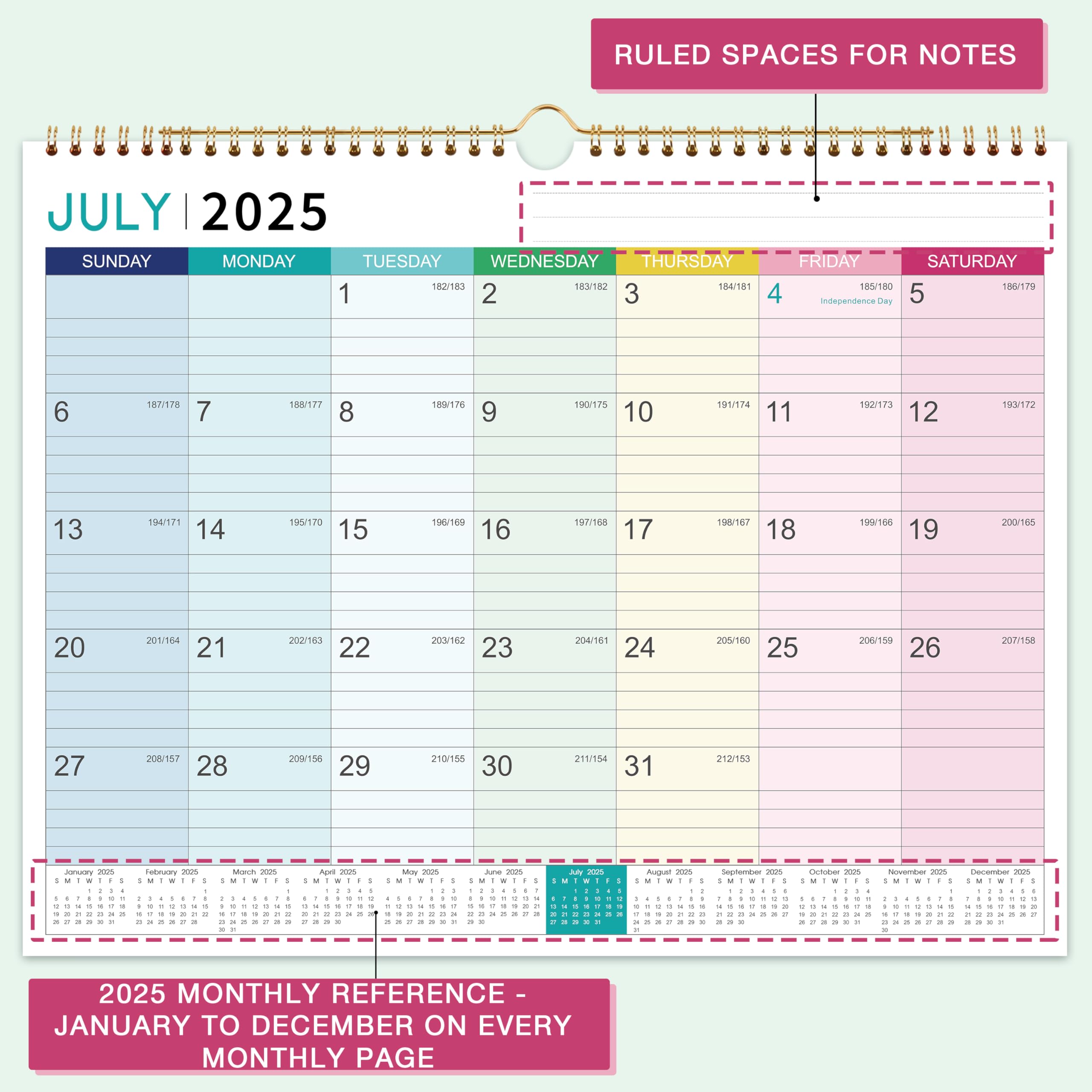 2025-2026 Wall Calendar with Hanging Hook | 18-Month Planner from March 2025 to August 2026 | Thick Paper 15