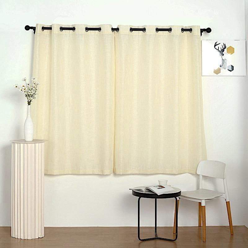 2 Pack 52x64 Inch Faux Linen Curtain Panels with Chrome Grommets - Light Filtering Window Drapes for Living Room & Bedroom