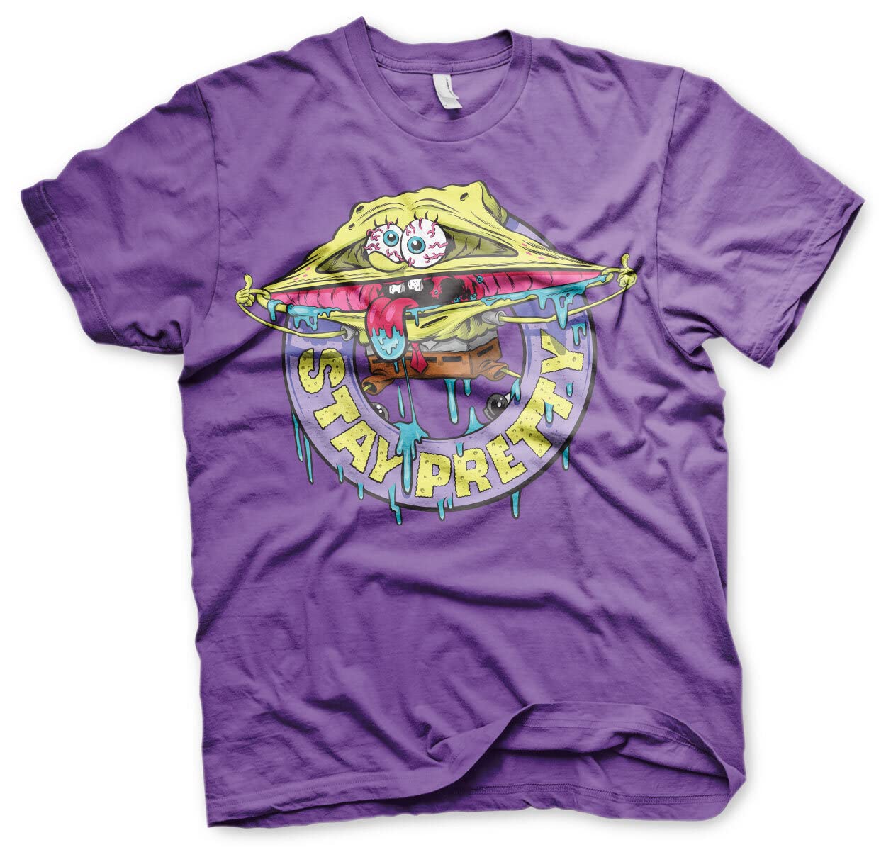 Official SpongeBob SquarePants Men's T-Shirt - Stay Pretty Purple Graphic Tee, Medium Size | Casual Wear, Gift for Fans, Cartoon Lovers & SpongeBob Collectors