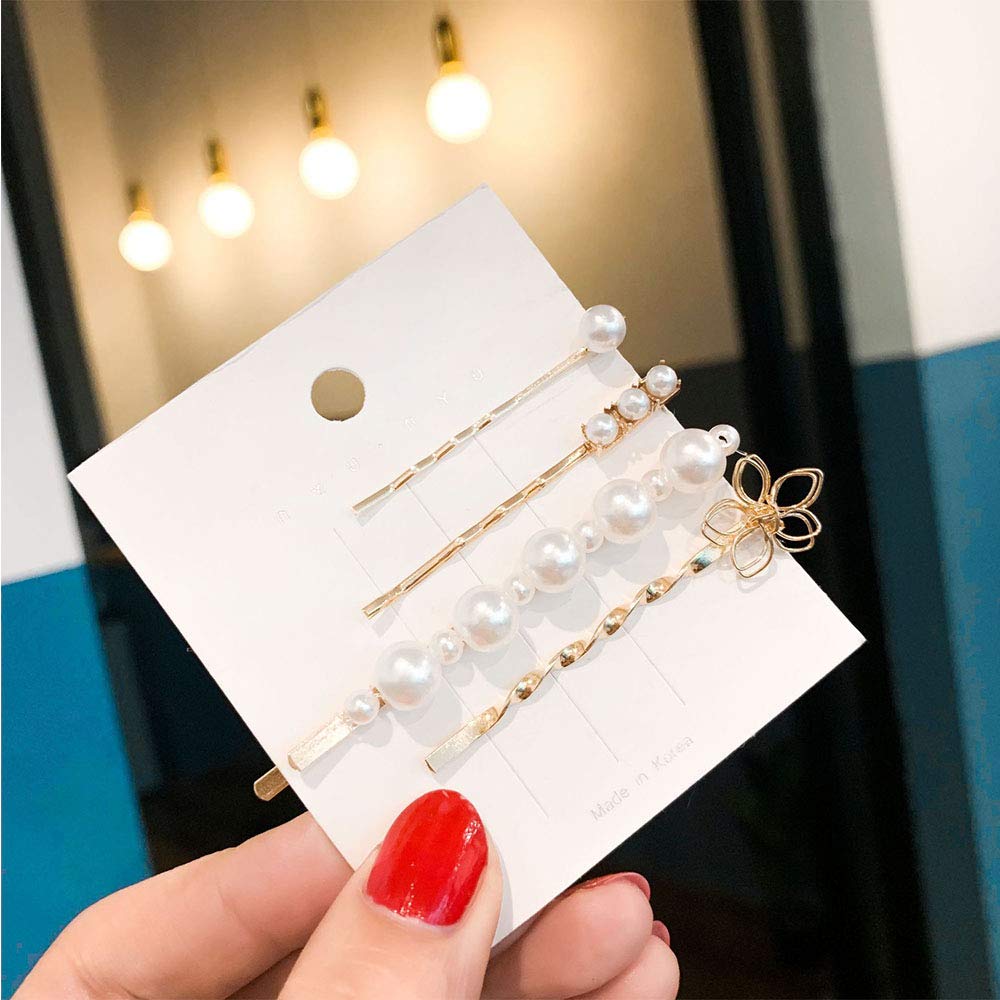 WHITEBRIDGE 12pcs Vintage Pearl Hair Bobby Pins - Metallic Flower Barrettes & Shiny Crystal Diamond Hair Clips for Women & Girls | Wedding, Prom, Party, Everyday Hairstyle Accessories