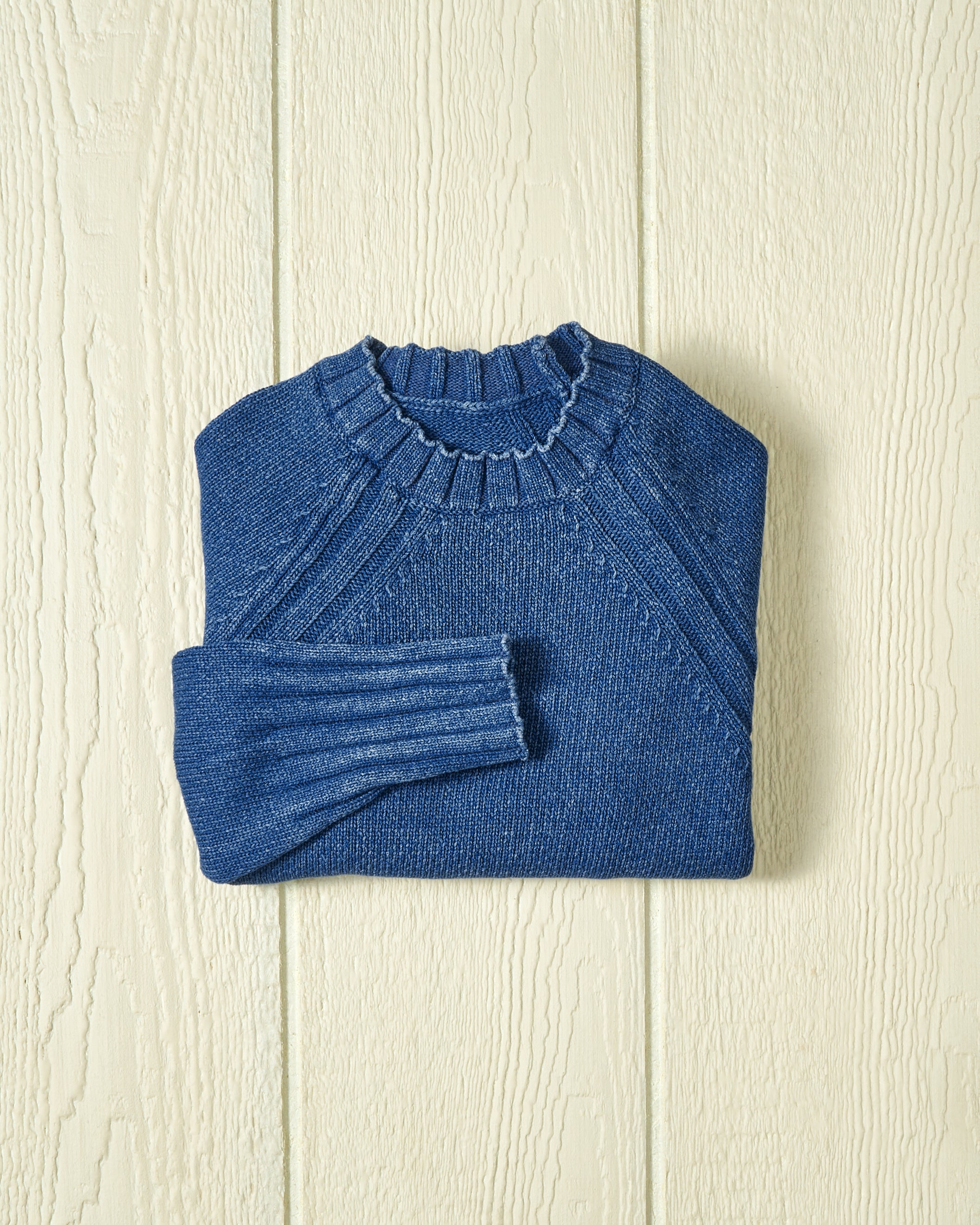 Women's Indigo Deep Sea Quaker Crewneck Sweater - Cozy Winter Pullover for Casual Outings & Layered Fall Fashion