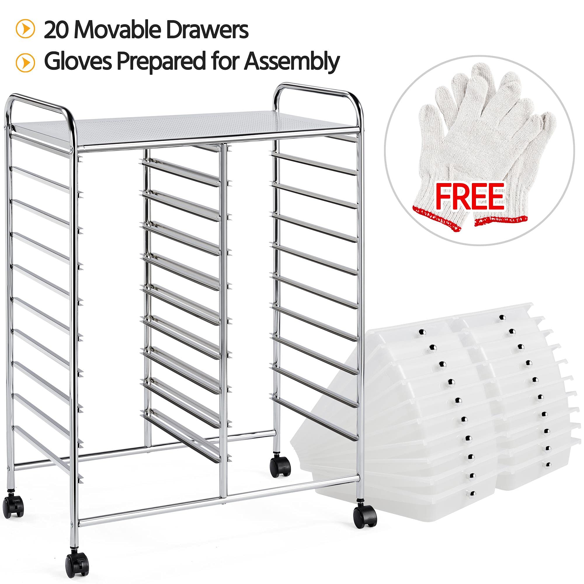 Yaheetech 20-Drawer Rolling Storage Cart - Multipurpose Mobile Organizer for Tools, Scrapbooking, Office Supplies & Crafts - White Rolling Utility Cart with Wheels for Home, Office & Classroom Organization