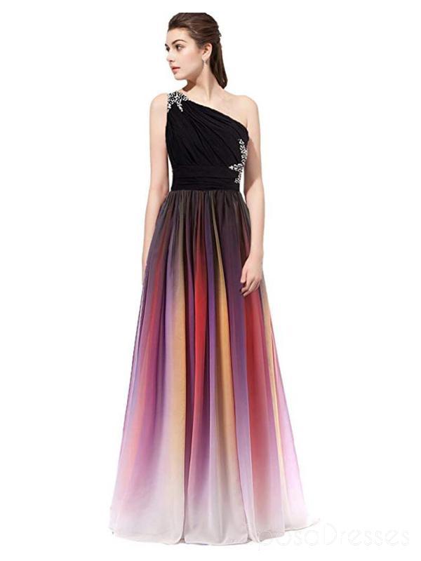 Elegant One Shoulder Beaded Chiffon Ombre Long Evening Prom Dress for Women | Sweet 16 Dresses | Perfect for Formal Events, Homecoming, Quinceañera & Special Occasions