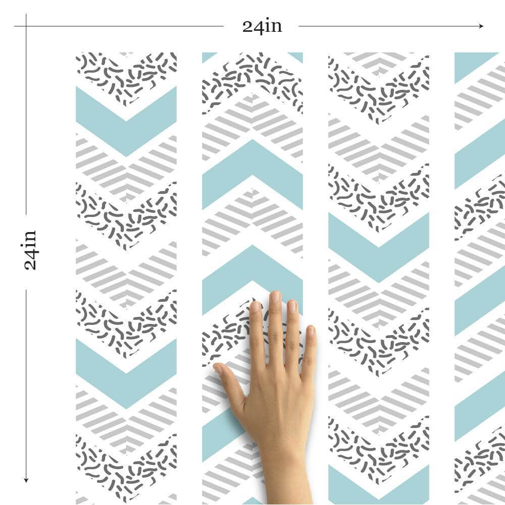 Silver and Blue Chevron Geometric Peel and Stick Removable Wallpaper - Self-Adhesive Decorative Wall Covering for Bedroom, Living Room, Nursery & Office Decor