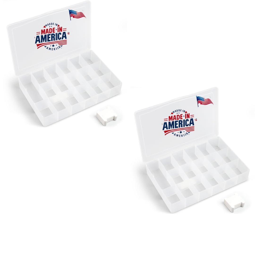 2-Pack Clear Embroidery Floss Organizer Box with 50 Cardboard Bobbins - 17 Compartment Thread & Bead Storage Case, Snap-Tight Sewing & Jewelry Making Supplies (Made in USA) - Perfect for Cross Stitch, Needlework & Craft Organization