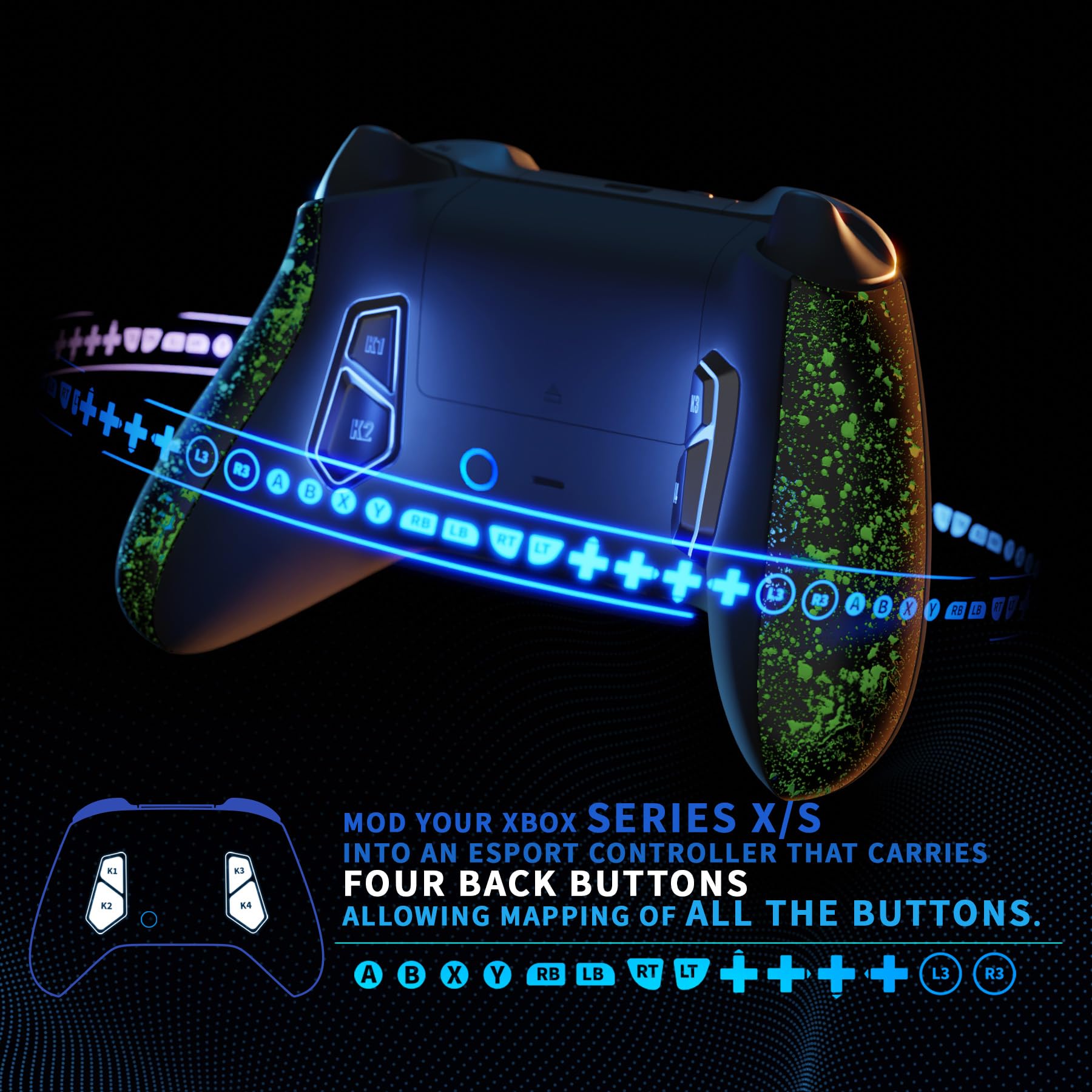 eXtremeRate VICTOR X Remap Kit for Xbox Series X/S Controller - 6 Profiles, Back Cover, Grip & 4 Back Buttons for Xbox Series X/S Joystick Model 1914 (Controller Not Included) - Non-Slip Green - Perfect for Competitive Gaming & Enhanced Gameplay