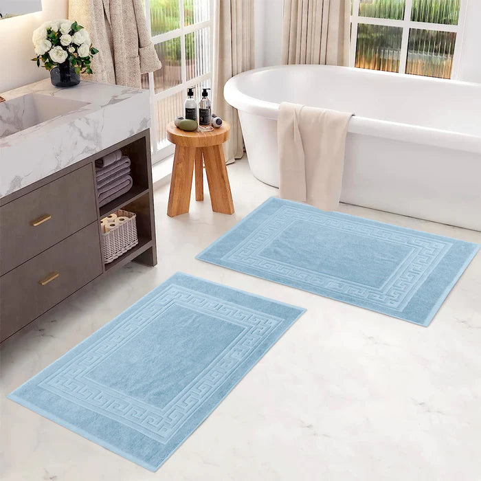Premium Cotton 2-Piece Greek Key Border Bath Mat Set - Ultra Absorbent, Non-Slip Bathroom Rug - Perfect for Modern Bathrooms, Master Suites & Spa-Like Retreats