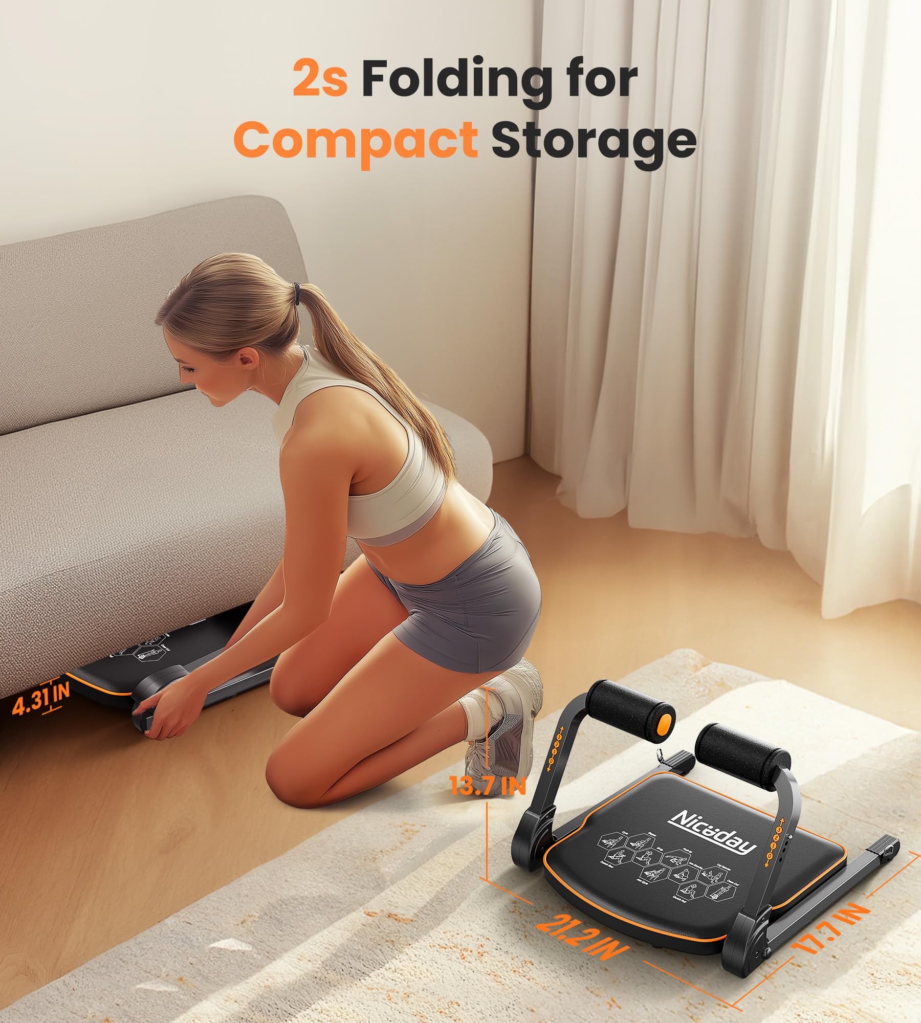 Niceday Ab Workout Equipment - Home Gym Ab Machine for Core Training, Sit Up Bench with Resistance Bands (330 LBS Capacity) - Perfect for Home Workouts & Strength Training