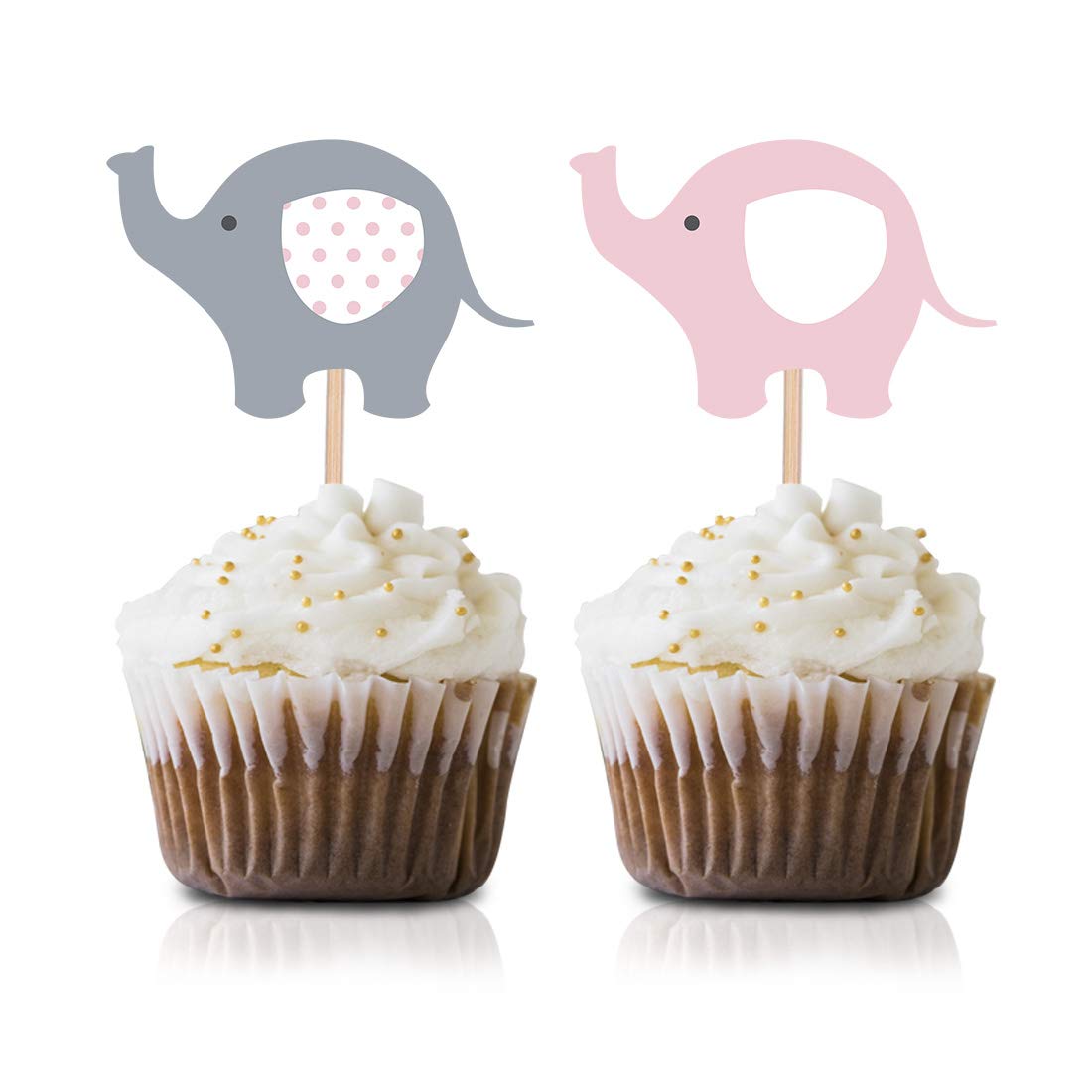 Pink Elephant Cupcake Toppers 24-Pack - Adorable Baby Shower & Birthday Party Decorations for Girls - Perfect for Cake, Dessert, and Party Decor