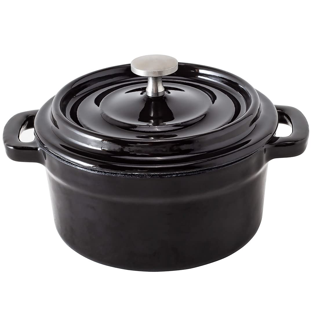 8 oz Mini Casserole Dish with Lid - Enameled Black Cast Iron Dutch Oven for Baking, Braising & Roasting | Perfect for Individual Servings, French Onion Soup & Crème Brûlée | Heavy-Duty Restaurantware Cocotte