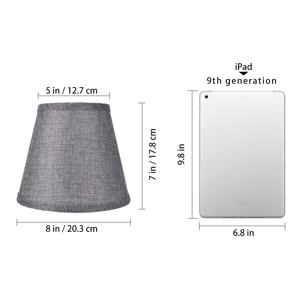 ALUCSET 2-Pack Small Clip-On Lamp Shades for Candelabra Bulbs - 5x8x7 Inch Barrel Fabric Lampshades in Grey/Brown - Perfect for Table Lamps, Chandeliers & Wall Sconces (Set of 2)