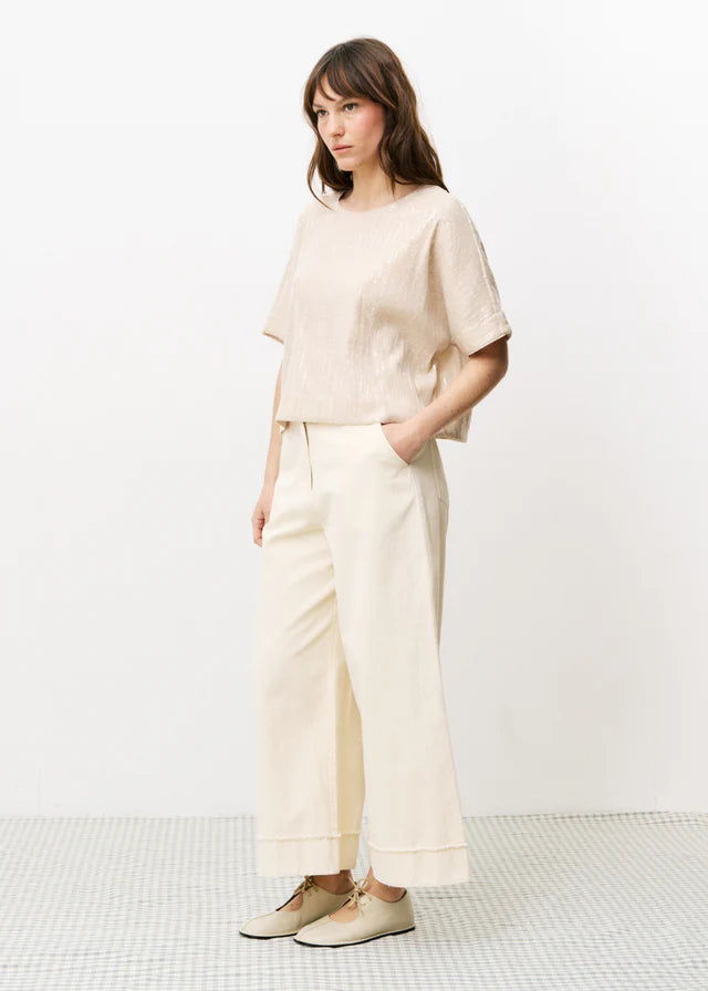 Araceli Women's Wide Leg Pants - Cream Color High Waisted Flowy Trousers for Casual Wear, Office & Travel