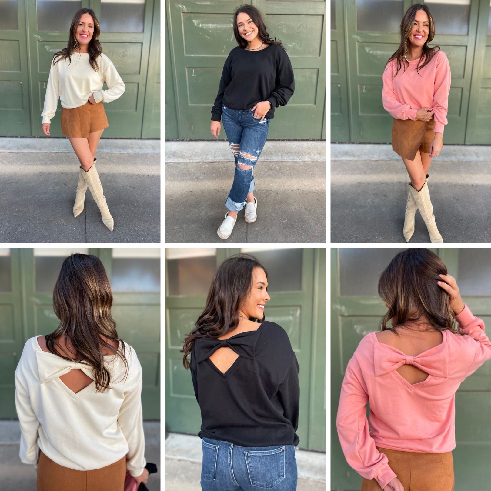 PREORDER: Stylish Bow Back Sweatshirt for Women - 3 Trendy Colors | Cozy Casual Wear for Fall & Winter Fashion