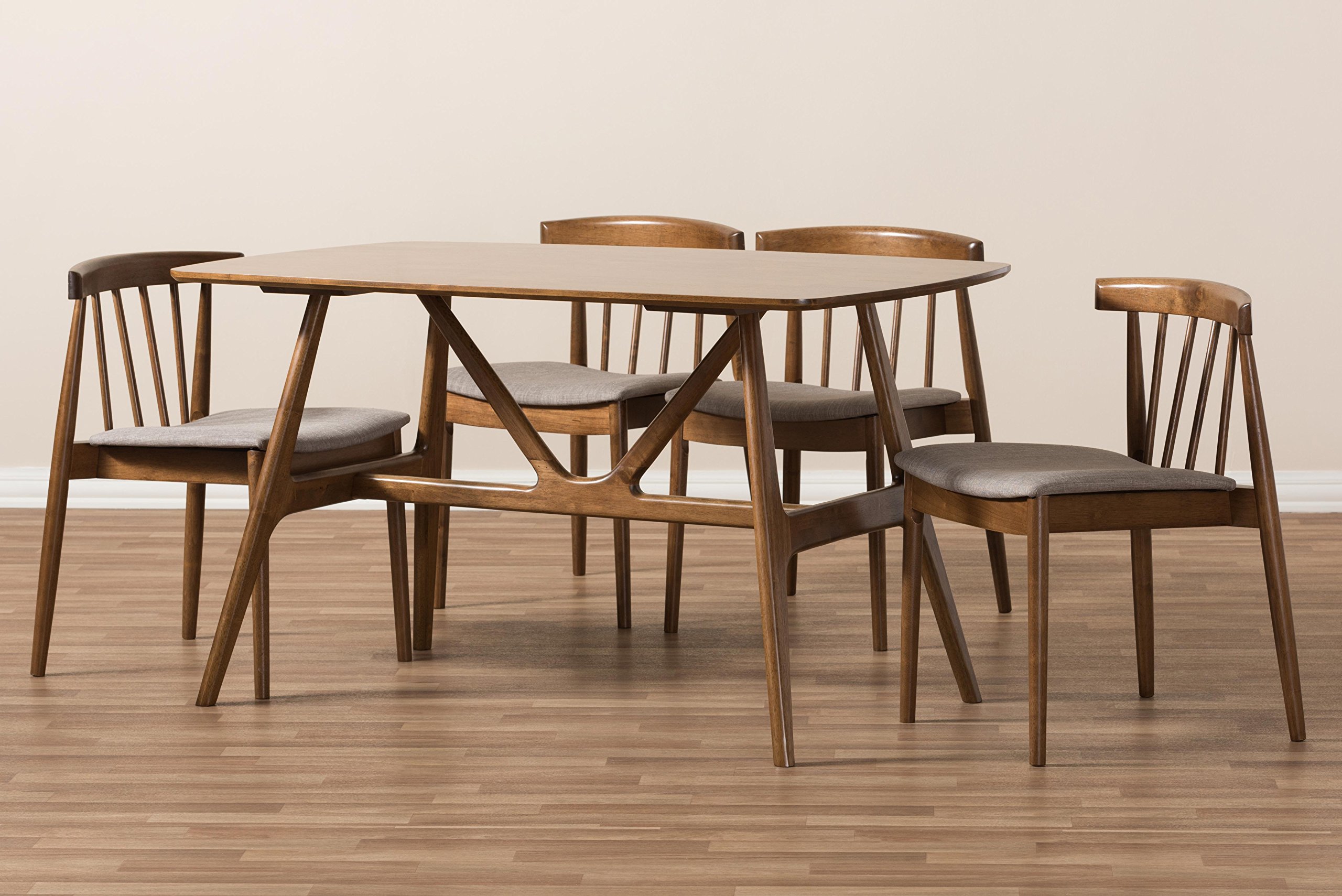 Baxton Studio Wyatt 5-Piece Dining Set - Solid Walnut Wood Table & Chairs for Modern Kitchen, Dining Room | Perfect for Family Meals & Entertaining Guests