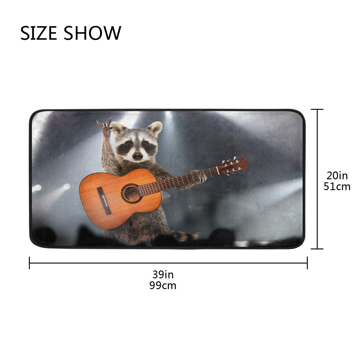 MOYYO Funny Raccoon with Acoustic Guitar Kitchen Rug - Anti-Fatigue Non-Slip Floor Mat, Oil & Stain Resistant, Easy to Clean - Perfect for Kitchen, Bathroom, Indoor/Outdoor Use as Doormat or Comfort Mat
