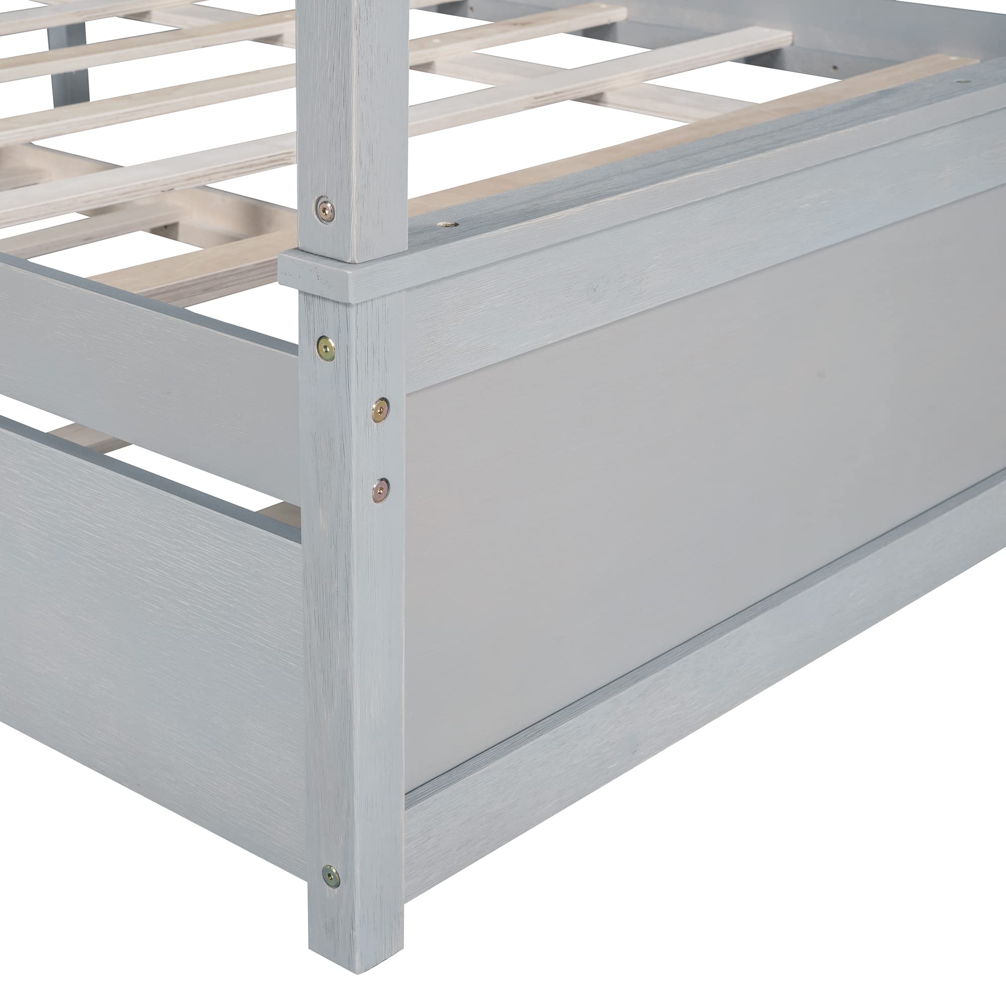 Harper & Bright Designs Full Size Canopy Platform Bed with Trundle - Solid Wood Bed Frame with 2 Nightstands, Noise Free No Box Spring Needed, Gray - Perfect for Small Bedrooms, Guest Rooms & Space-Saving Solutions
